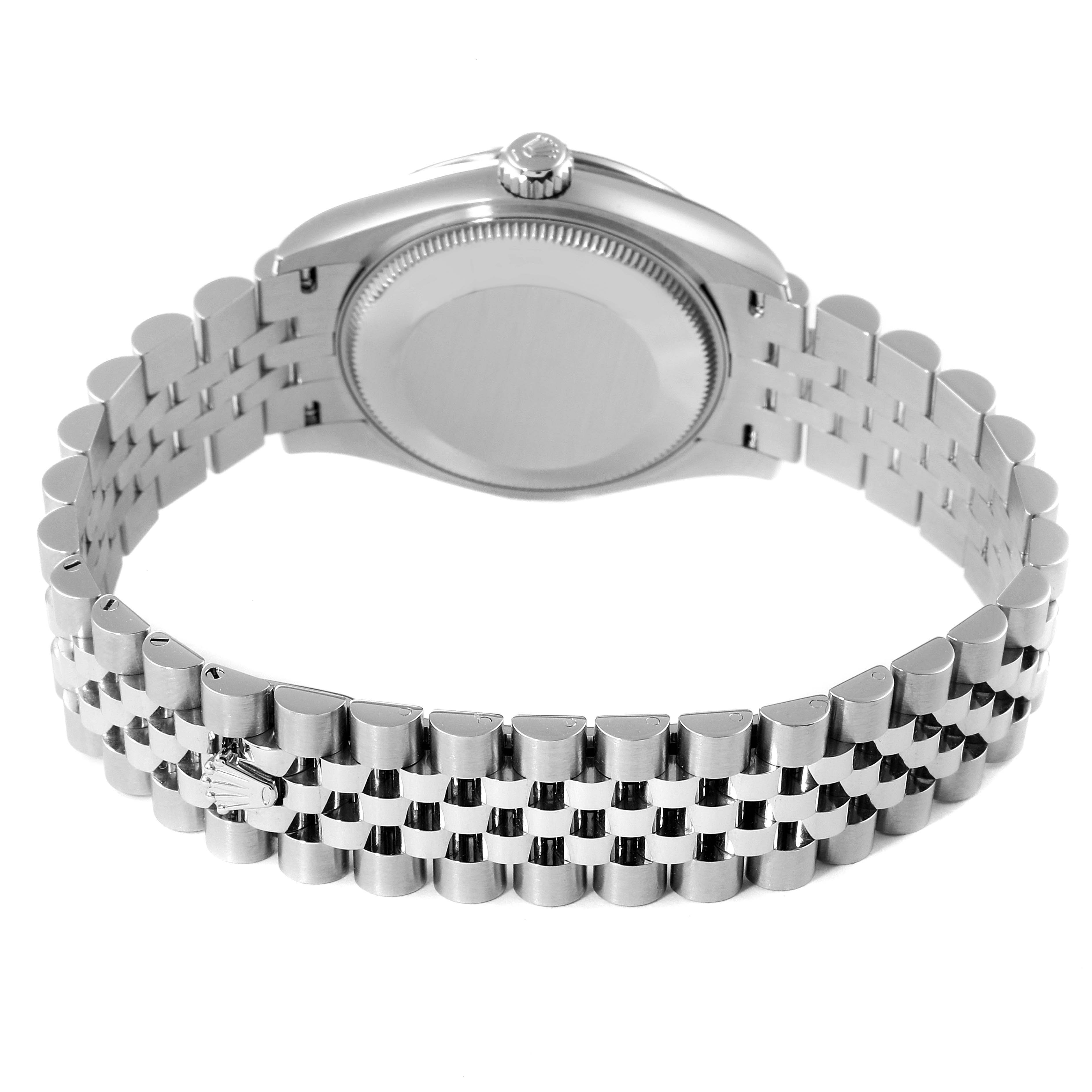 The image shows the rear view of a Rolex Mid-Size 278274 Women's Stainless Steel Green Dial 278274 Women's Stainless Steel Green Dial watch, displaying the case back and metal bracelet.