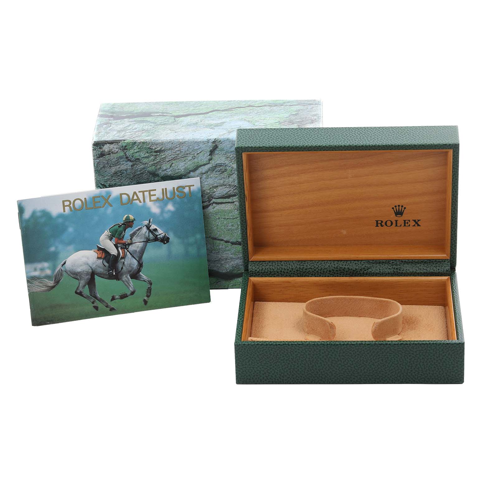 The image shows a Rolex Datejust box with a manual, without the Mid-Size watch visible.