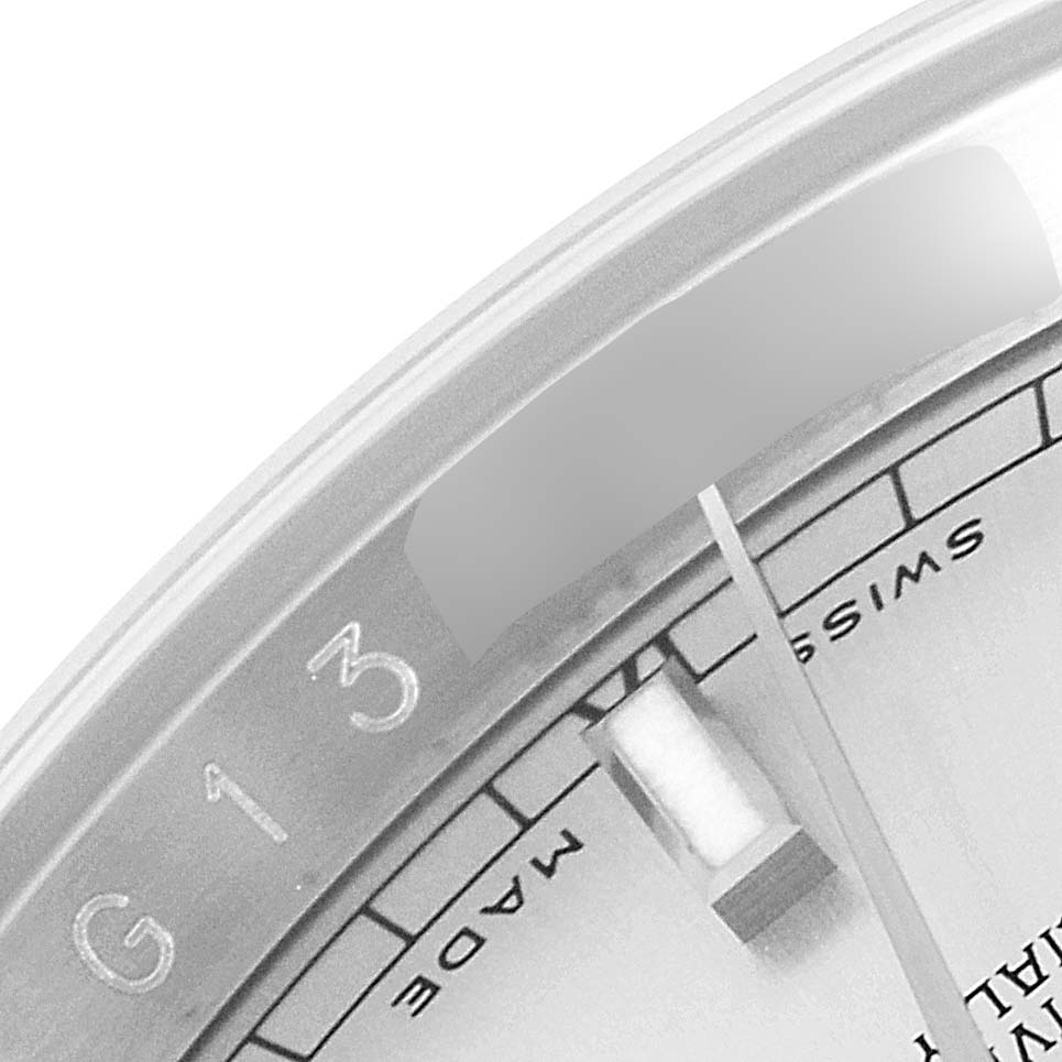 This image shows a close-up of the dial and the number 3 on the bezel of a Rolex Datejust 116234 Men's Stainless Steel Silver Dial 116234 Men's Stainless Steel Silver Dial watch.