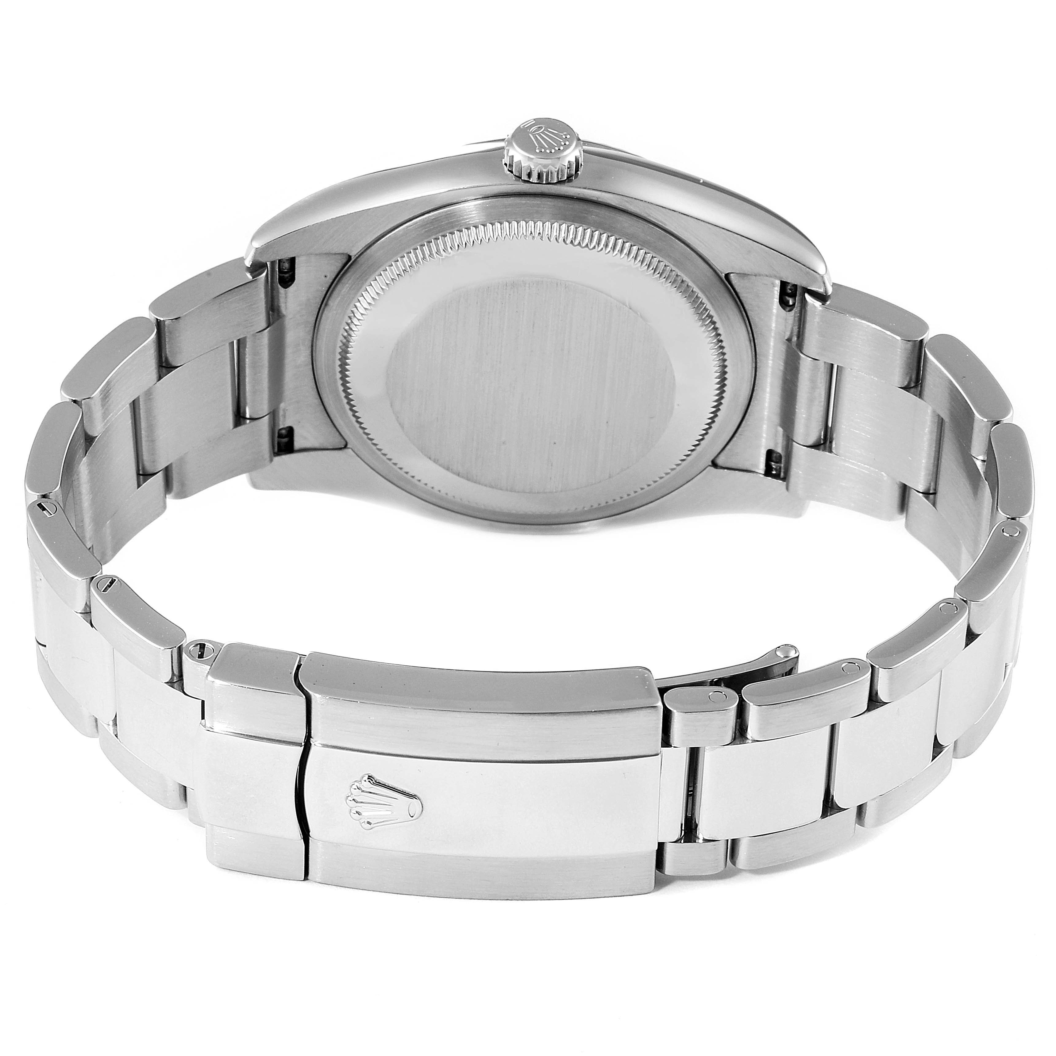 The image shows the back view of a Rolex Datejust 116234 Men's Stainless Steel Silver Dial 116234 Men's Stainless Steel Silver Dial watch, highlighting its case back, bracelet, and clasp.