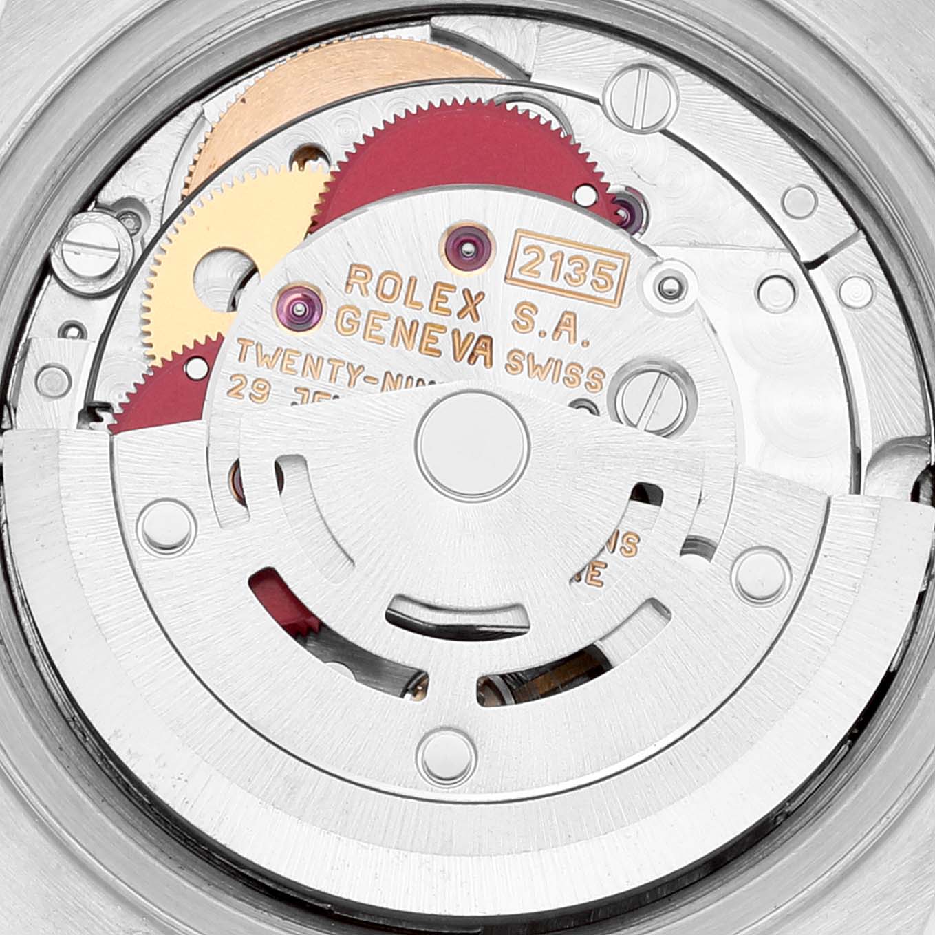This image shows an up-close view of the movement mechanism of a Rolex Datejust 69173 Women's Steel and Gold (two tone) Black Dial 69173 Women's Steel and Gold (two tone) Black Dial watch.
