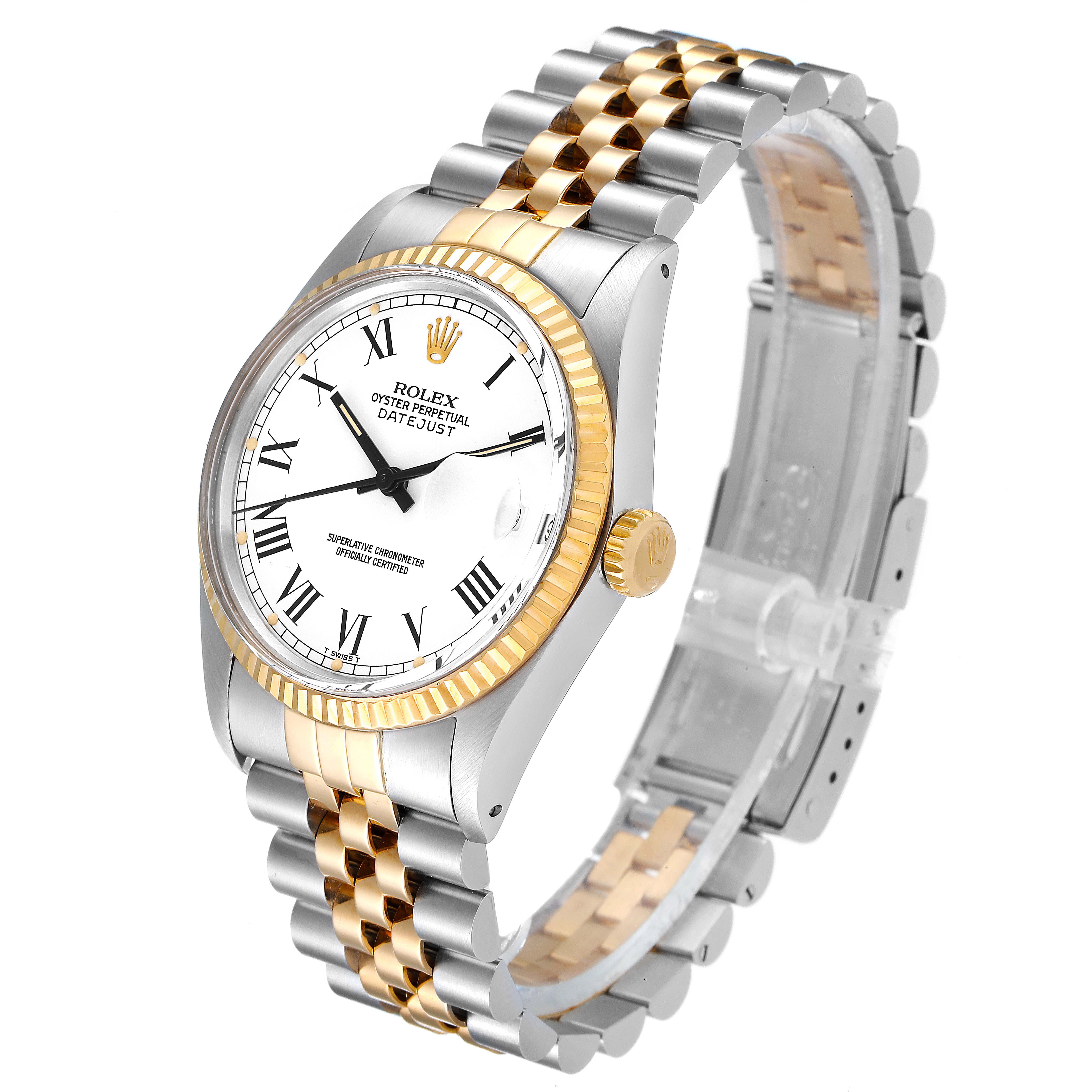 The Vintage Collection Rolex watch is displayed at a three-quarter angle, showing the dial, bezel, crown, and two-tone bracelet.