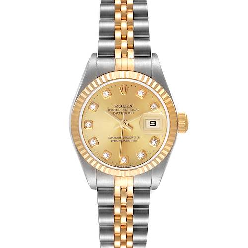 Photo of Rolex Datejust Steel Yellow Gold Champagne Diamond Dial Watch 79173 Box Papers