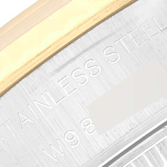 Close-up of the case side of a Rolex Datejust 69173 Women's Steel and Gold (two tone) White Dial 69173 Women's Steel and Gold (two tone) White Dial watch, showing the stainless steel marking and part of the serial number.