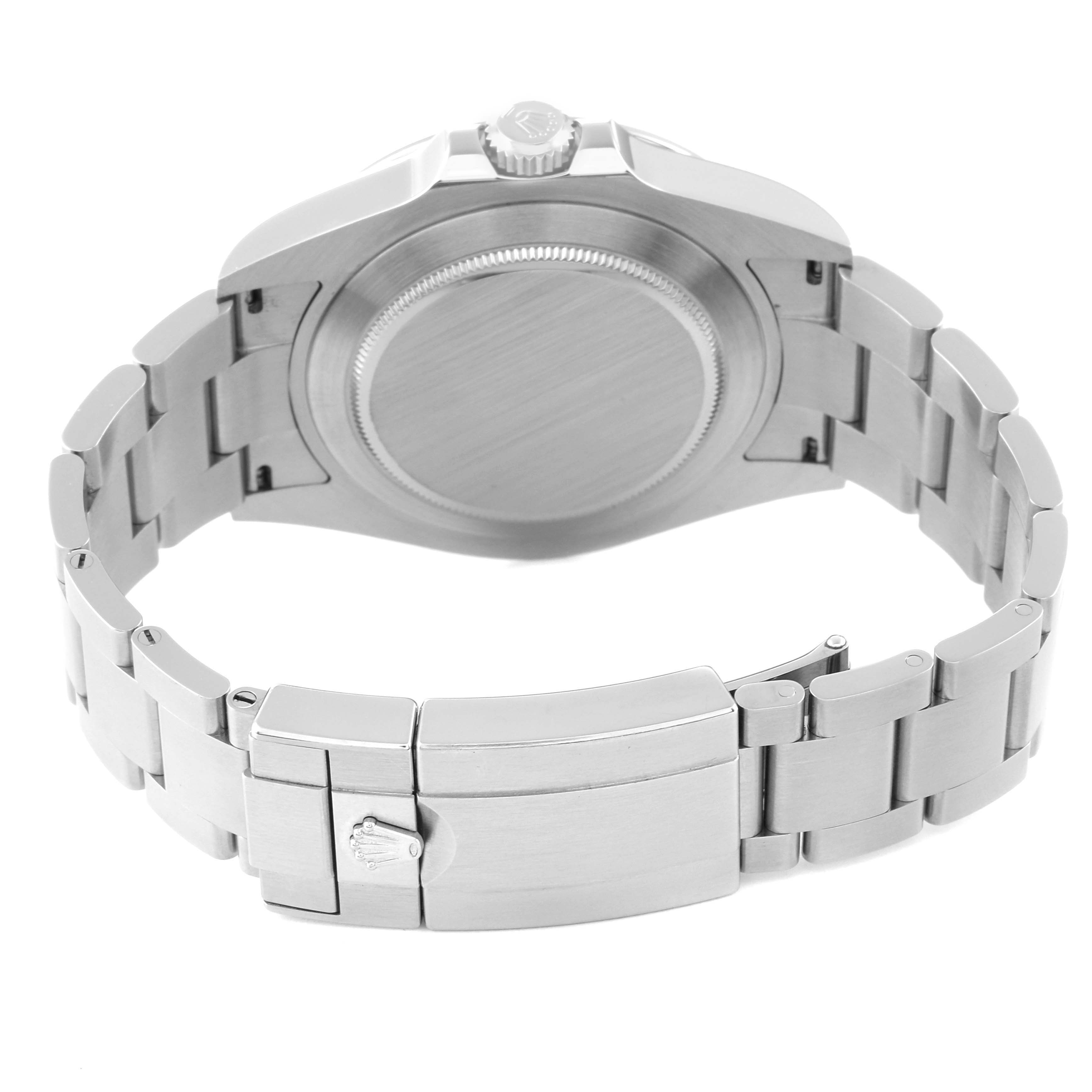 This image shows the back view of a Rolex Explorer 226570 Men
s Stainless Steel White Dial 226570 Men
s Stainless Steel White Dial watch, highlighting the case back, crown, and metal bracelet with the clasp.
