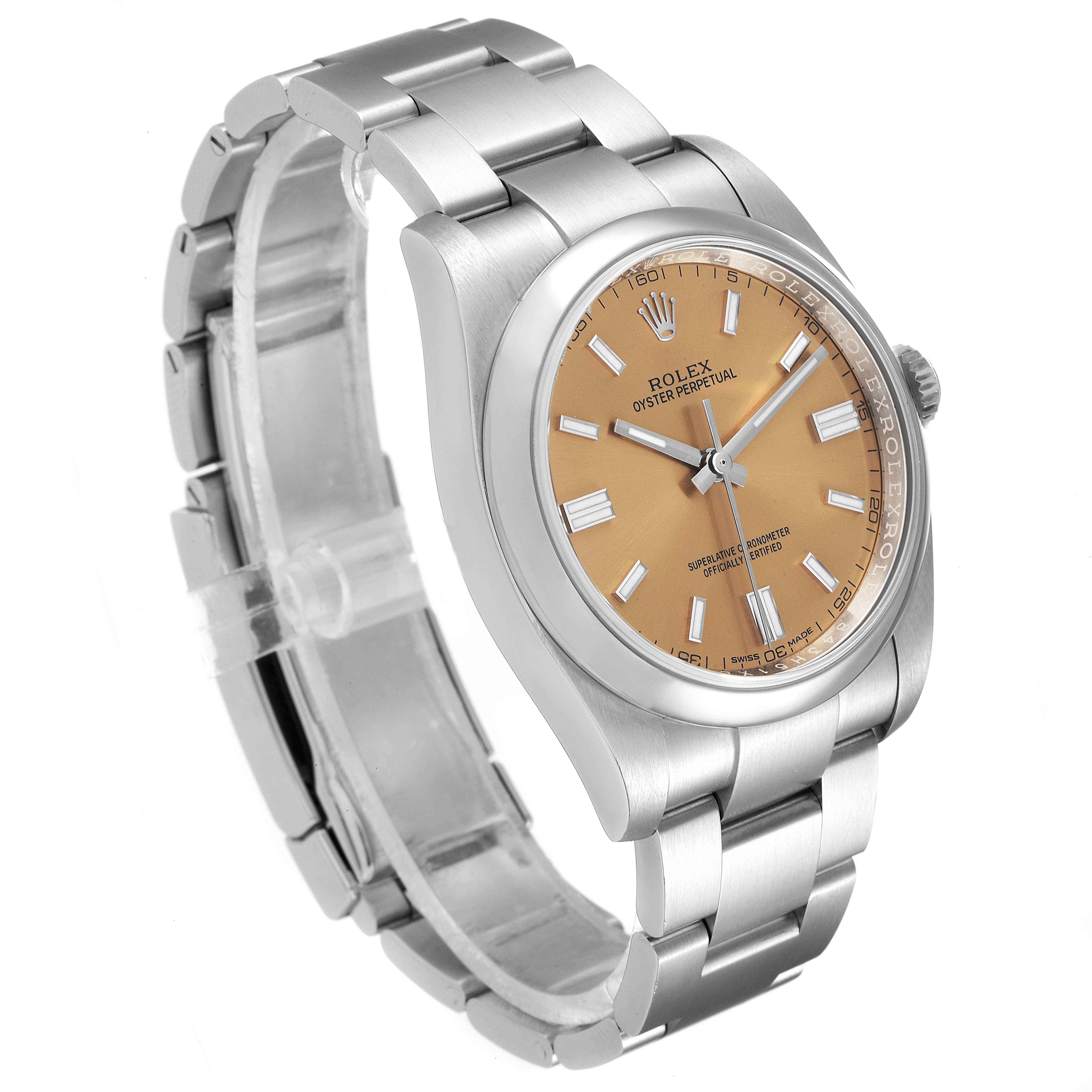 The image shows a Rolex Oyster Perpetual 116000 Men's Stainless Steel Champagne Dial 116000 Men's Stainless Steel Champagne Dial watch at a 3/4 angle, highlighting the dial, bezel, case, and metal bracelet.