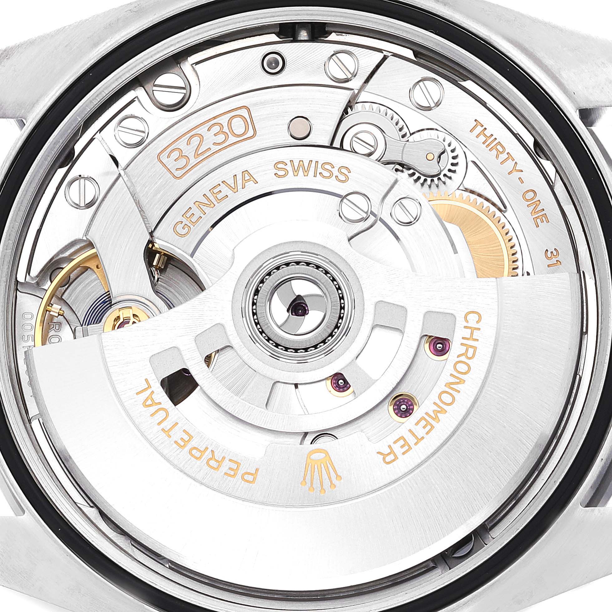 This image shows the movement and internal components of a Rolex Oyster Perpetual 126000 Men
s Stainless Steel Blue Dial 126000 Men
s Stainless Steel Blue Dial watch.