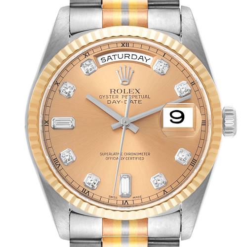 Photo of Rolex President Day-Date Tridor White Yellow Rose Gold Diamond Mens Watch 18239