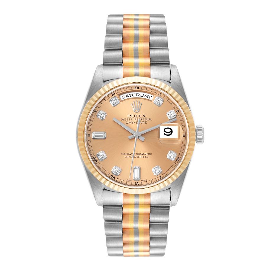 Rolex President Day Date Tridor White Yellow Rose Gold Diamond