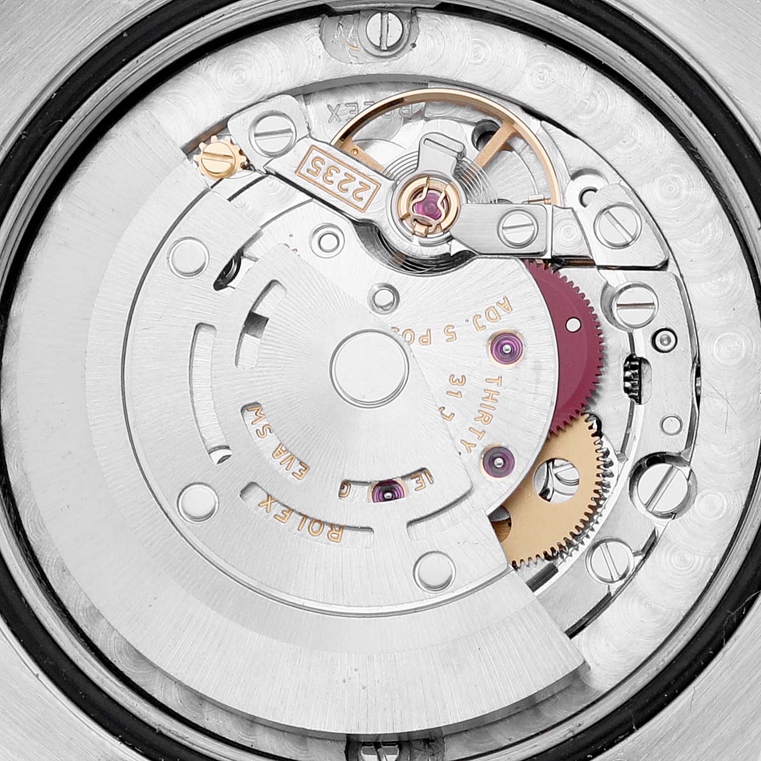 This image shows the inner movement mechanism of the Rolex President 178279 Women's White Gold Mother of Pearl Dial 178279 Women's White Gold Mother of Pearl Dial model watch.