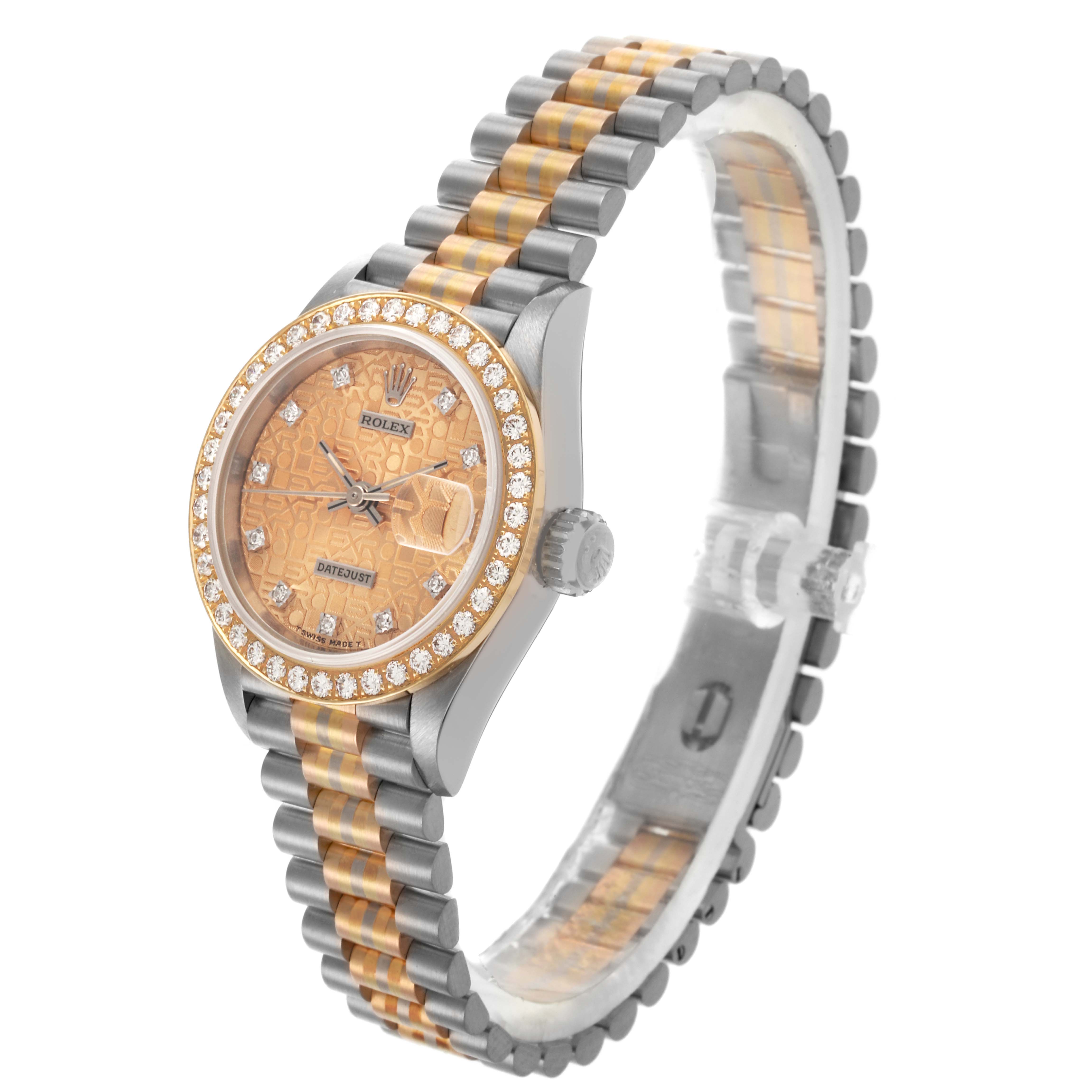 The Rolex President 69139 Women
s White Gold Champagne Dial 69139 Women
s White Gold Champagne Dial watch is shown at a three-quarter angle displaying the face, bezel, and bracelet.