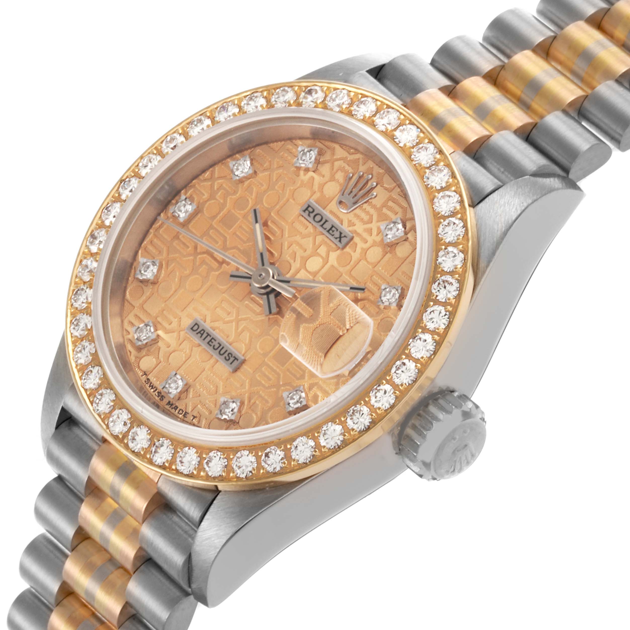 The Rolex President 69139 Women
s White Gold Champagne Dial 69139 Women
s White Gold Champagne Dial model is shown at an angled view, highlighting the face, bezel, and bracelet details.