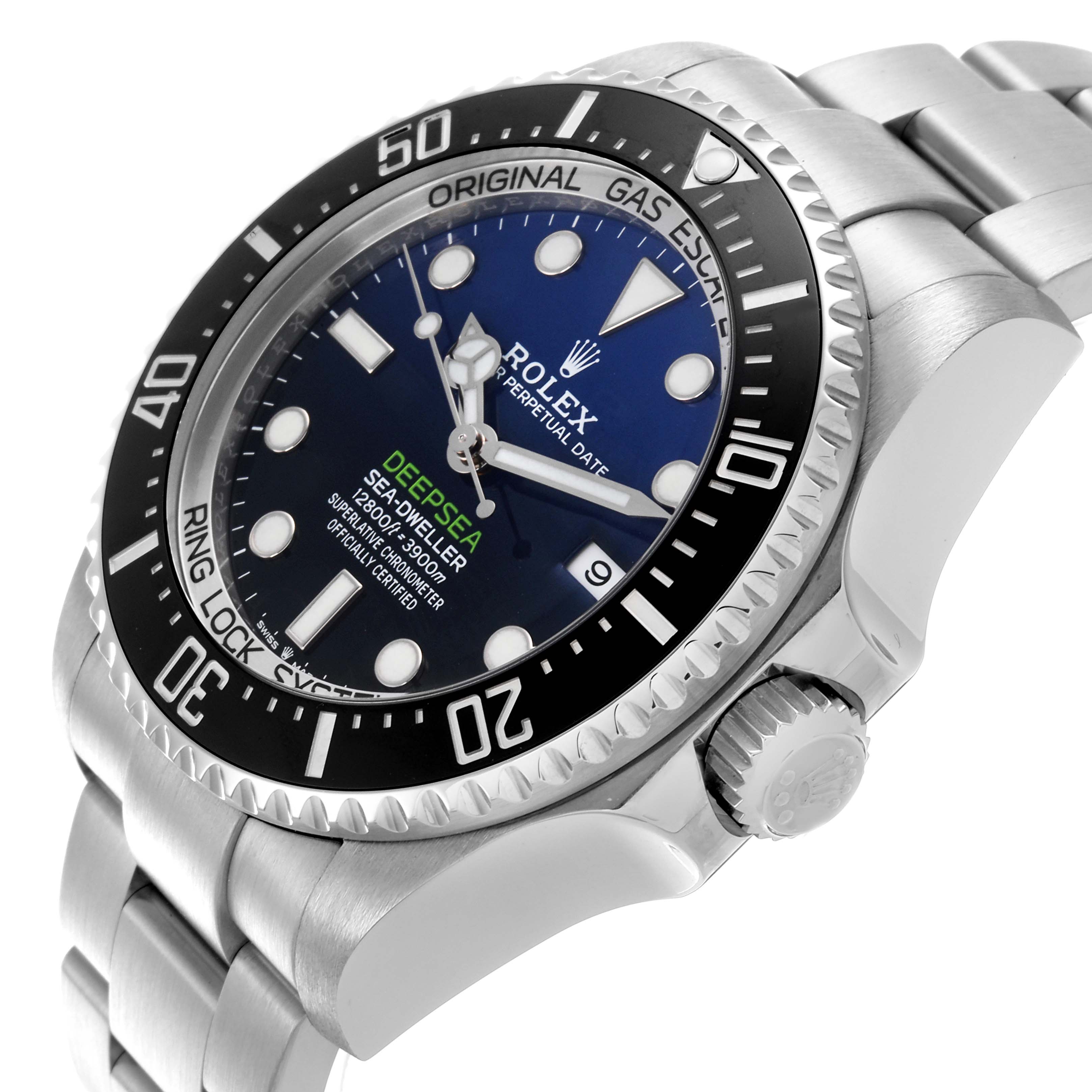 The Rolex Sea-Dweller 126660 Men
s Stainless Steel Black Dial 126660 Men
s Stainless Steel Black Dial watch is shown at an angled view displaying the face, bezel, crown, and part of the bracelet.