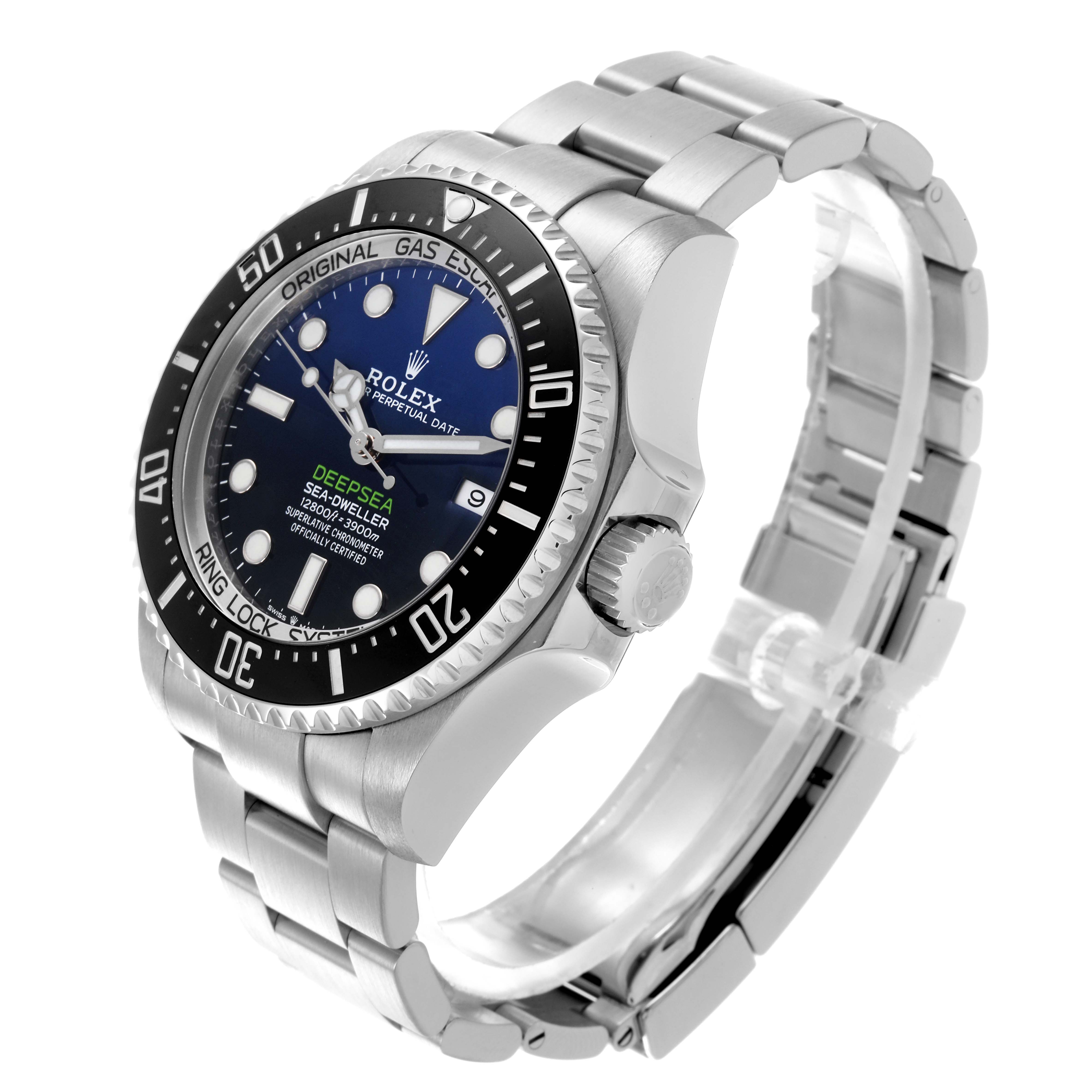 The Rolex Sea-Dweller 126660 Men
s Stainless Steel Black Dial 126660 Men
s Stainless Steel Black Dial watch is shown at a three-quarter angle highlighting the face, bezel, crown, and bracelet.