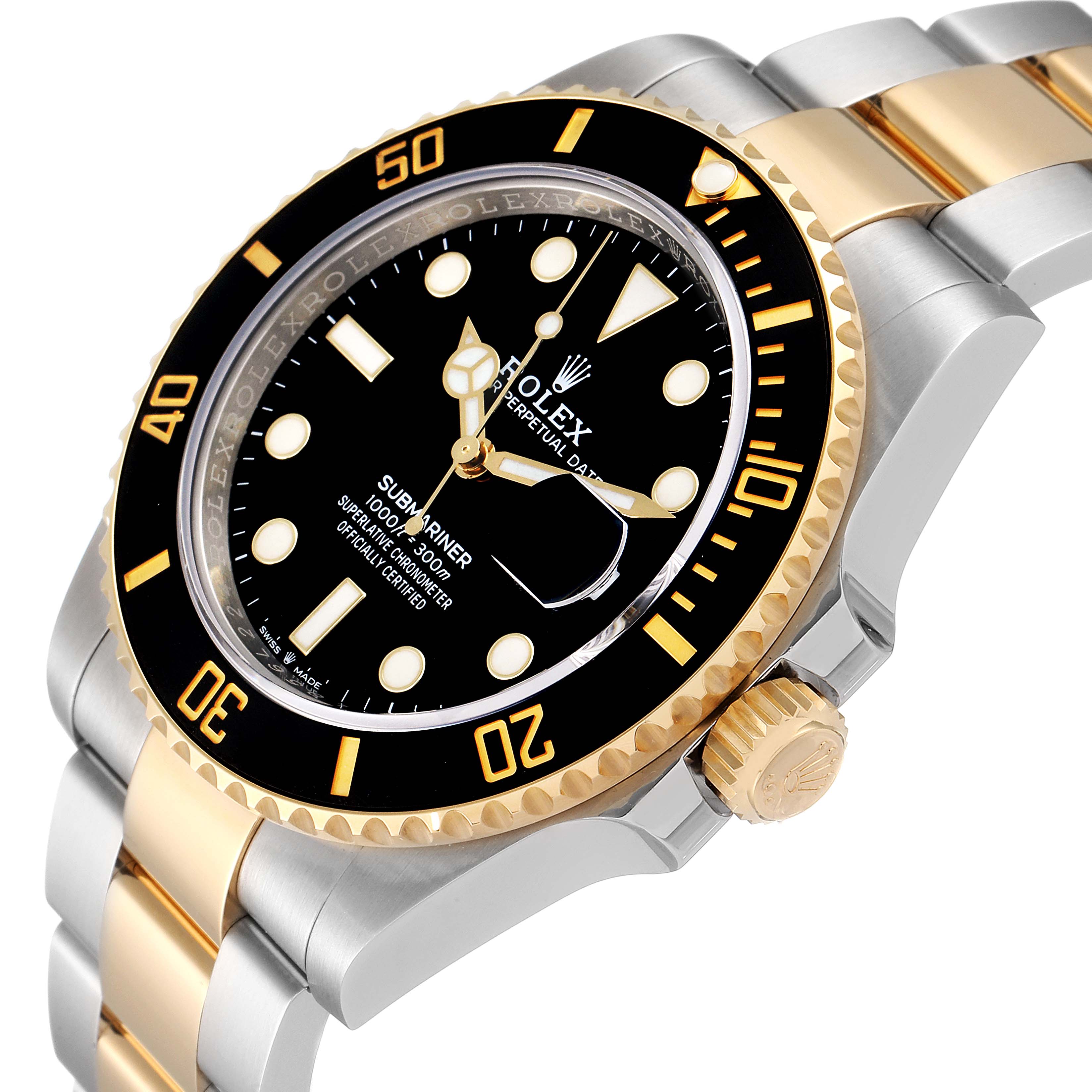 The image shows a Rolex Submariner 126613 Men's Steel and Gold (two tone) Black Dial 126613 Men's Steel and Gold (two tone) Black Dial watch at a slight angle, highlighting the bezel, dial, crown, and the two-tone bracelet.