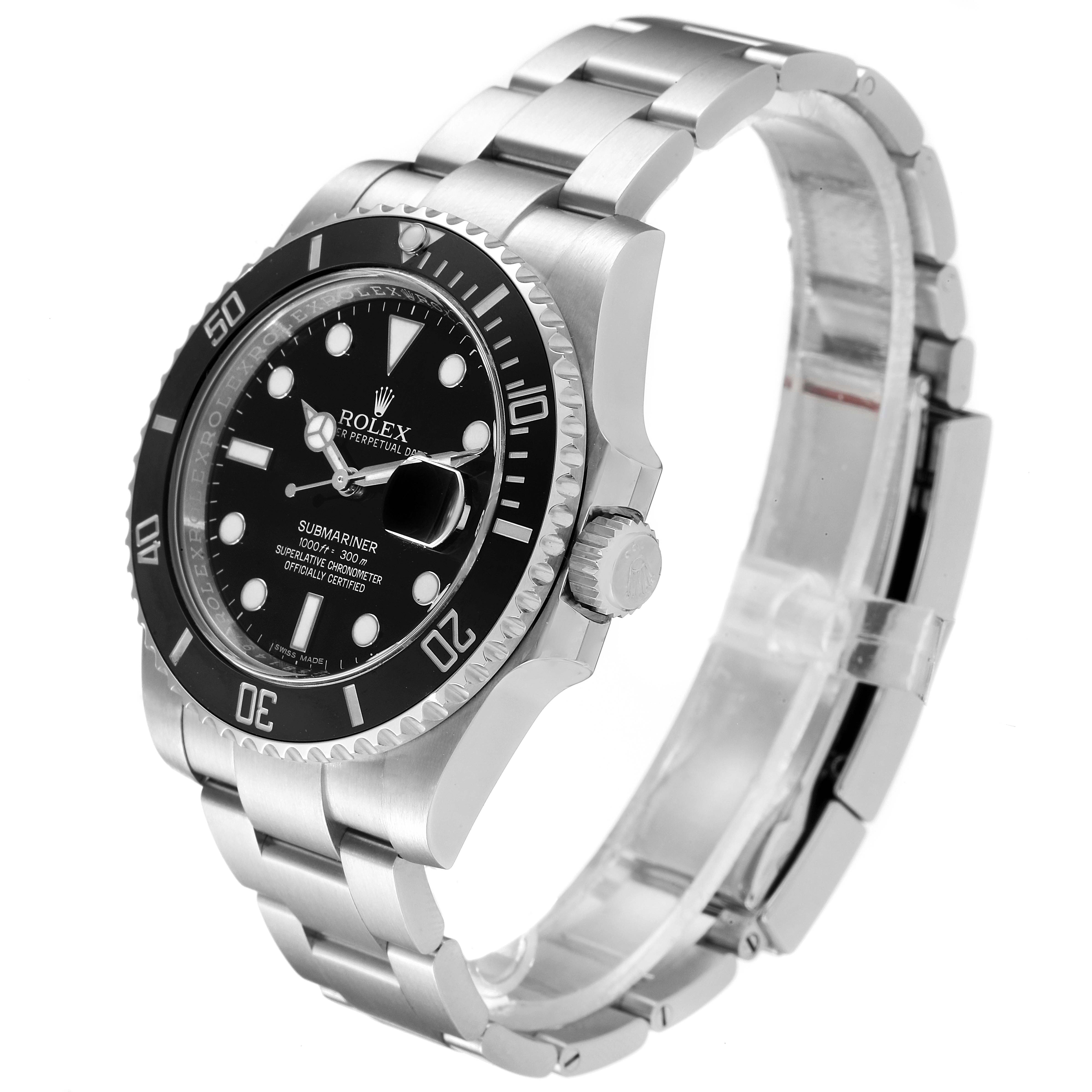 The image shows a Rolex Submariner 116610 Men
s Stainless Steel Black Dial 116610 Men
s Stainless Steel Black Dial watch at a 3/4 angle, highlighting the face, crown, bezel, and bracelet.