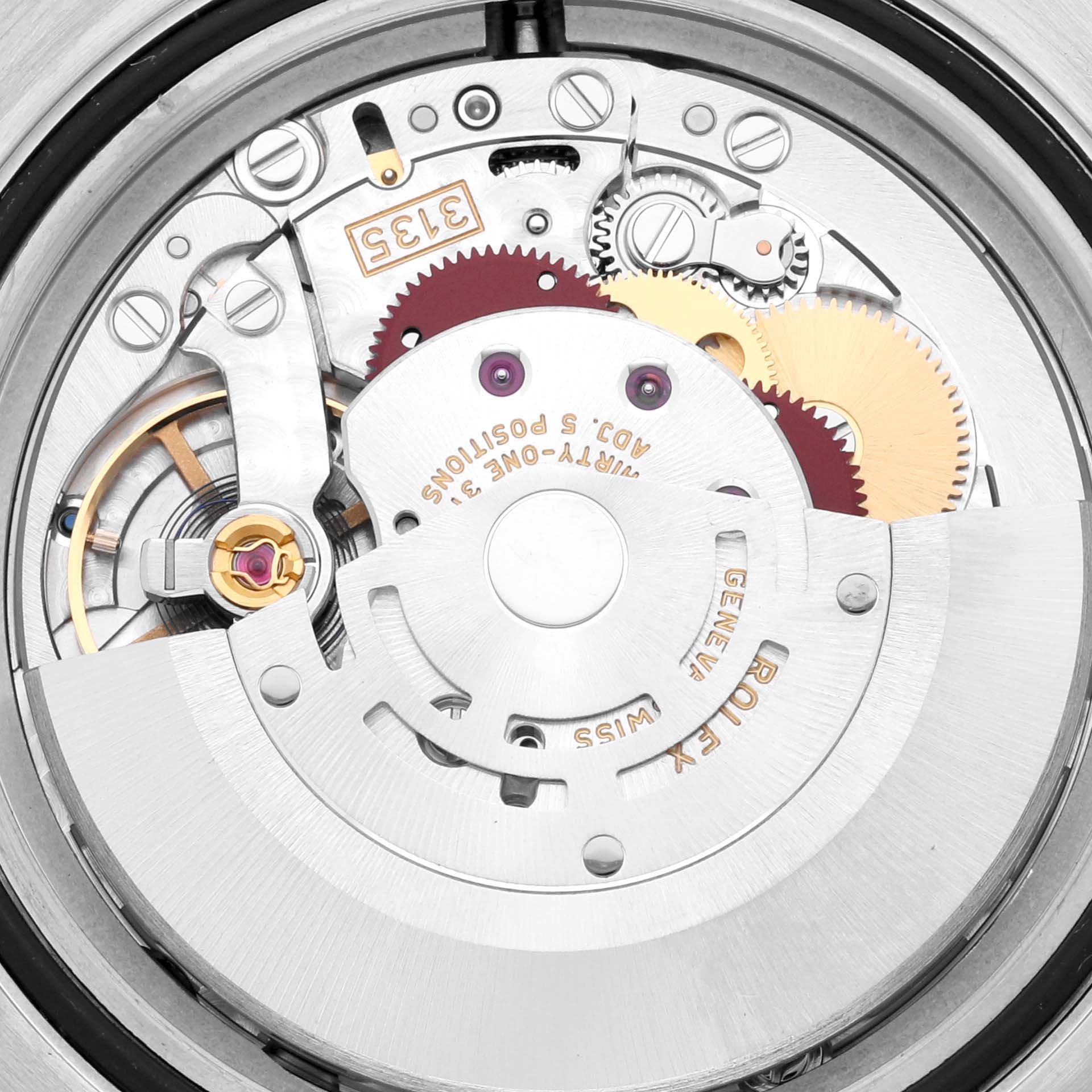 The image shows a close-up view of the Rolex Submariner 116613 Men's Steel and Gold (two tone) Black Dial 116613 Men's Steel and Gold (two tone) Black Dial movement with visible gears and components.