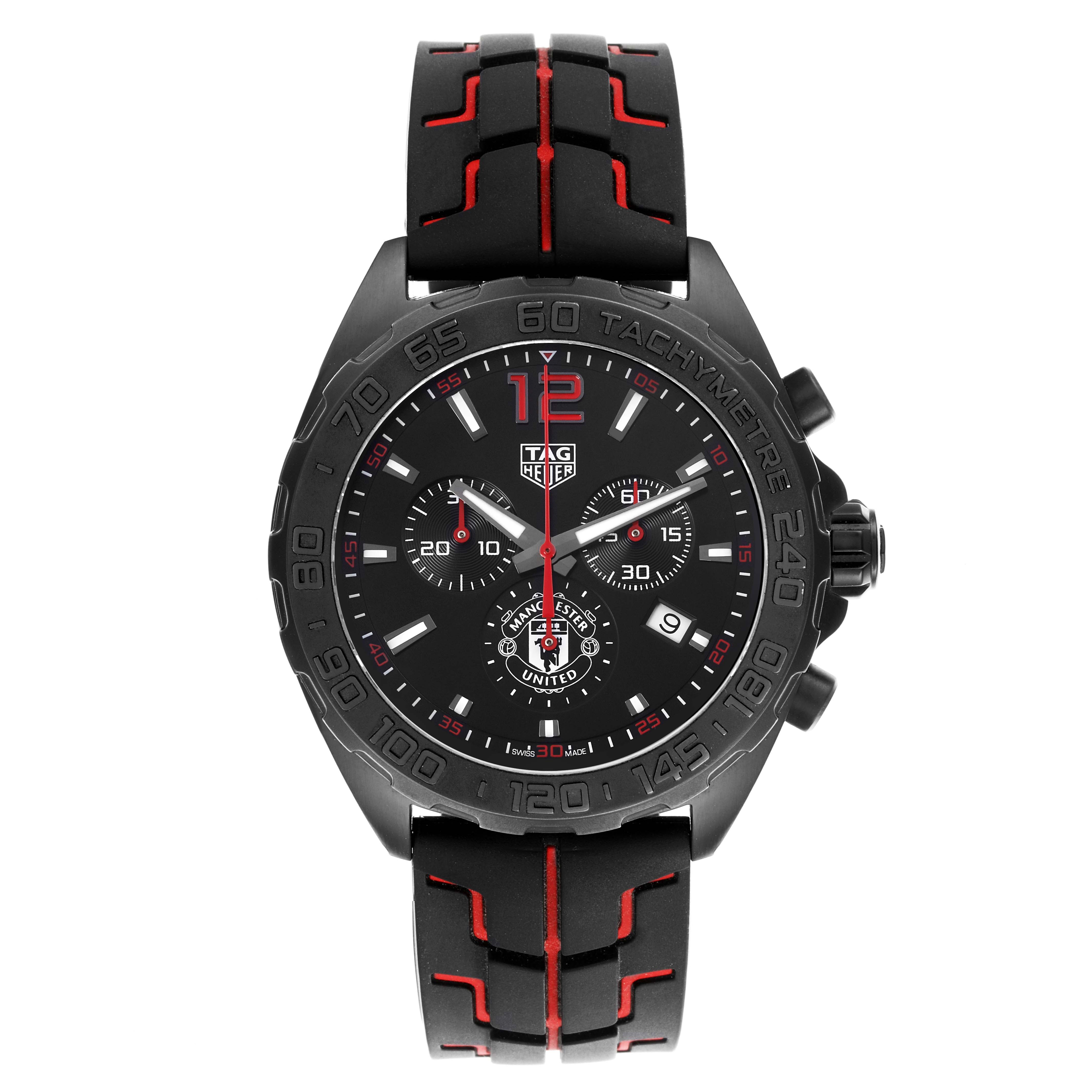 The Tag Heuer Formula 1 CAZ101J.FC8027 Men's Stainless Steel Black Dial CAZ101J.FC8027 Men's Stainless Steel Black Dial watch is shown from a front angle, displaying the face, bezel, chronograph dials, and strap.