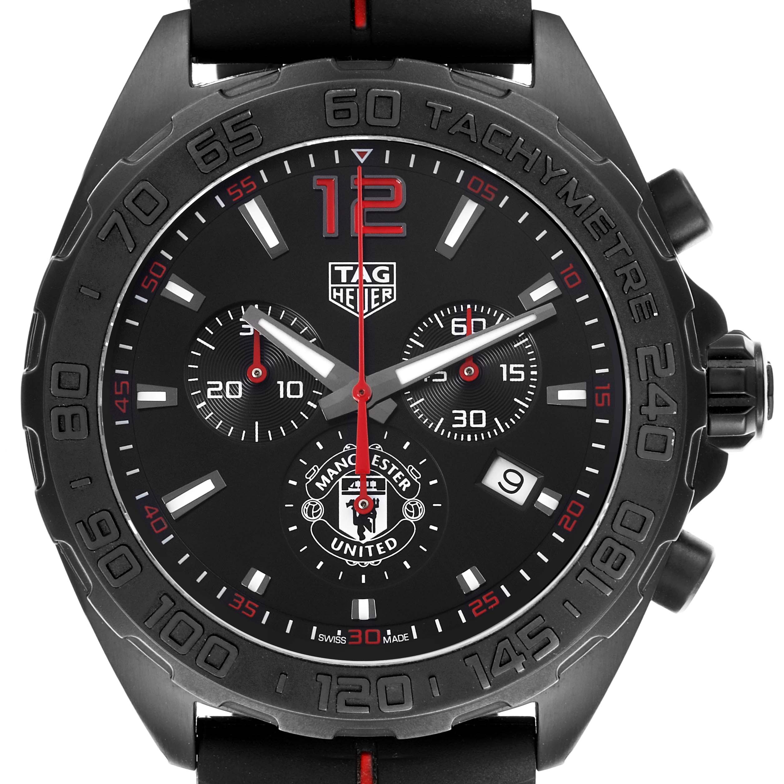The Tag Heuer Formula 1 CAZ101J.FC8027 Men's Stainless Steel Black Dial CAZ101J.FC8027 Men's Stainless Steel Black Dial watch is shown from a front angle, displaying the dial, bezel, and chronograph functions.