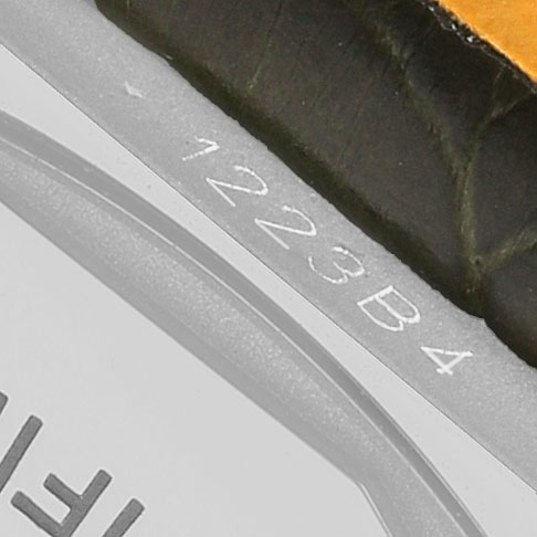 The image shows a close-up of the case back edge of the Breitling U17356 Women's Steel and Gold (two tone) Green Dial Super Chronomat Steel Rose Gold Diamond Ladies Watch U17356.