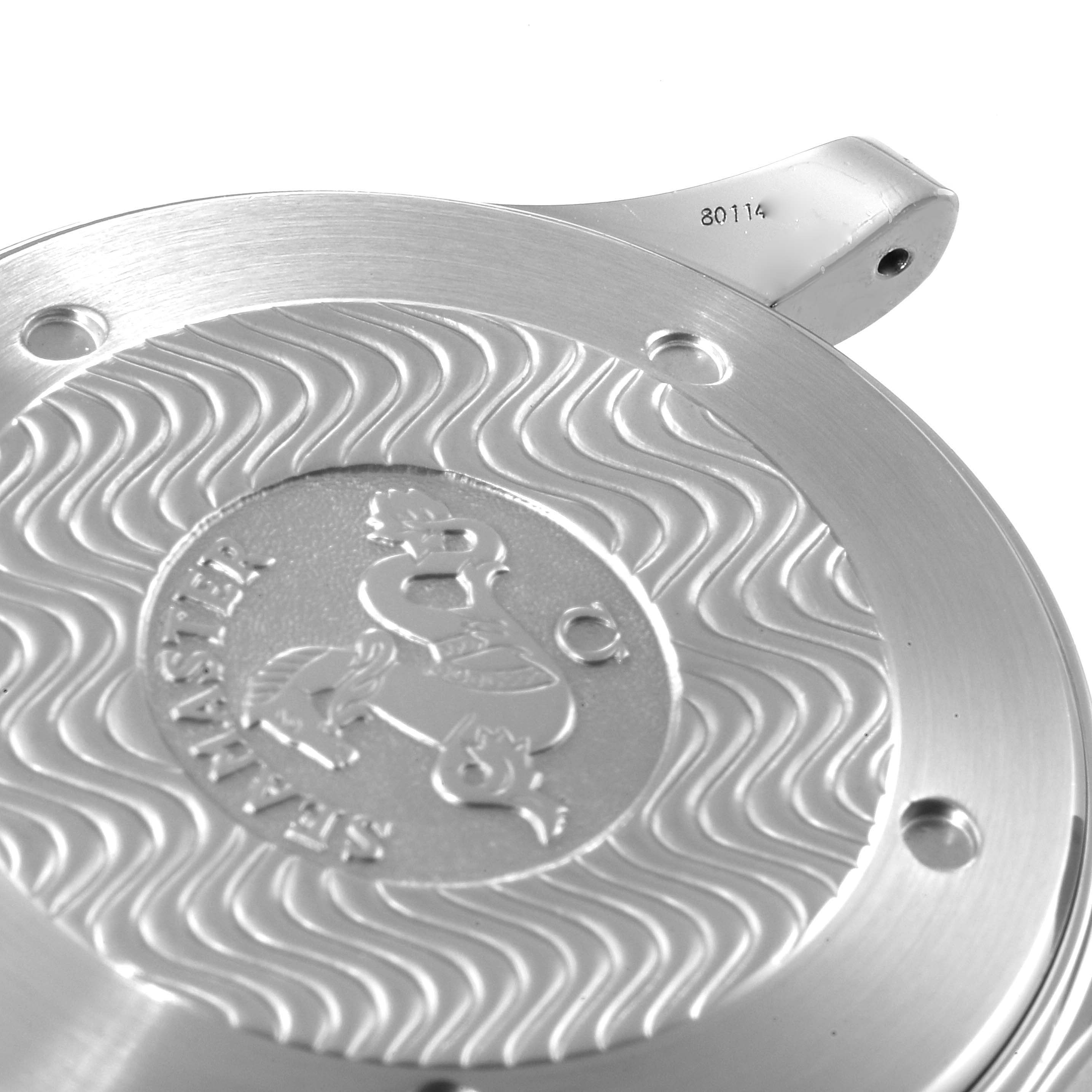 This image shows the case back of an Omega Seamaster 2531.80.00 Men's Stainless Steel Blue Dial 2531.80.00 Men's Stainless Steel Blue Dial watch, featuring its signature engraving.