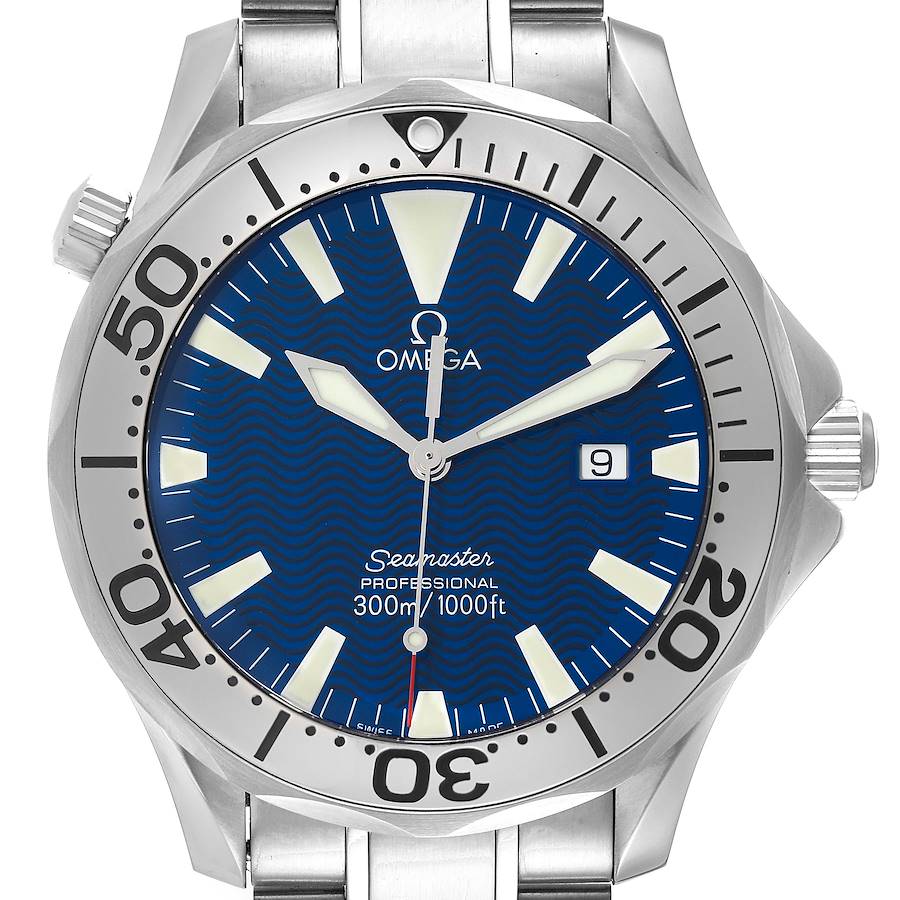Omega Seamaster Electric Blue Wave Dial Steel Mens Watch 2265.80.00 Box Card SwissWatchExpo