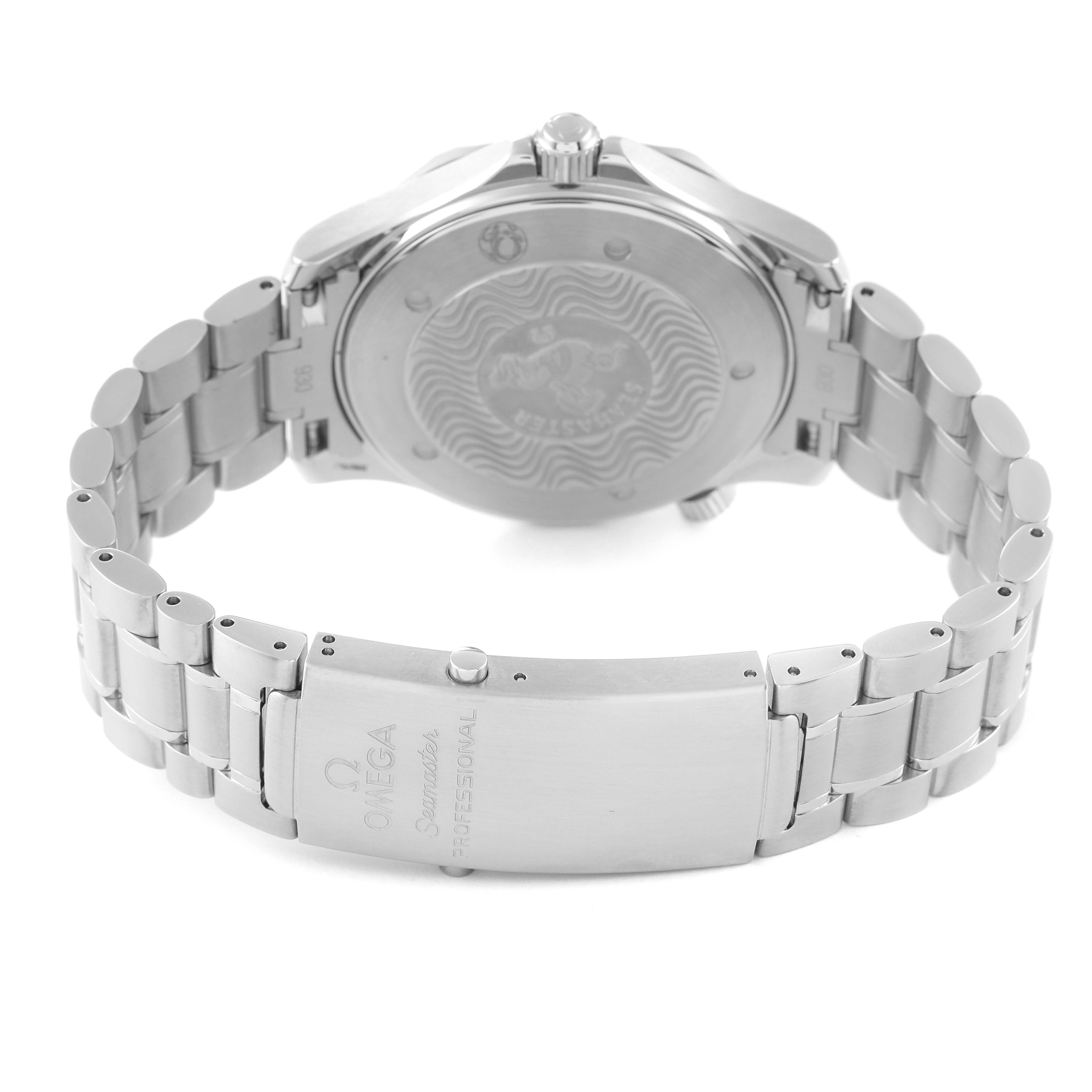 The image shows the back case and metal bracelet of an Omega Seamaster 2265.80.00 Men's Stainless Steel Blue Dial 2265.80.00 Men's Stainless Steel Blue Dial watch.