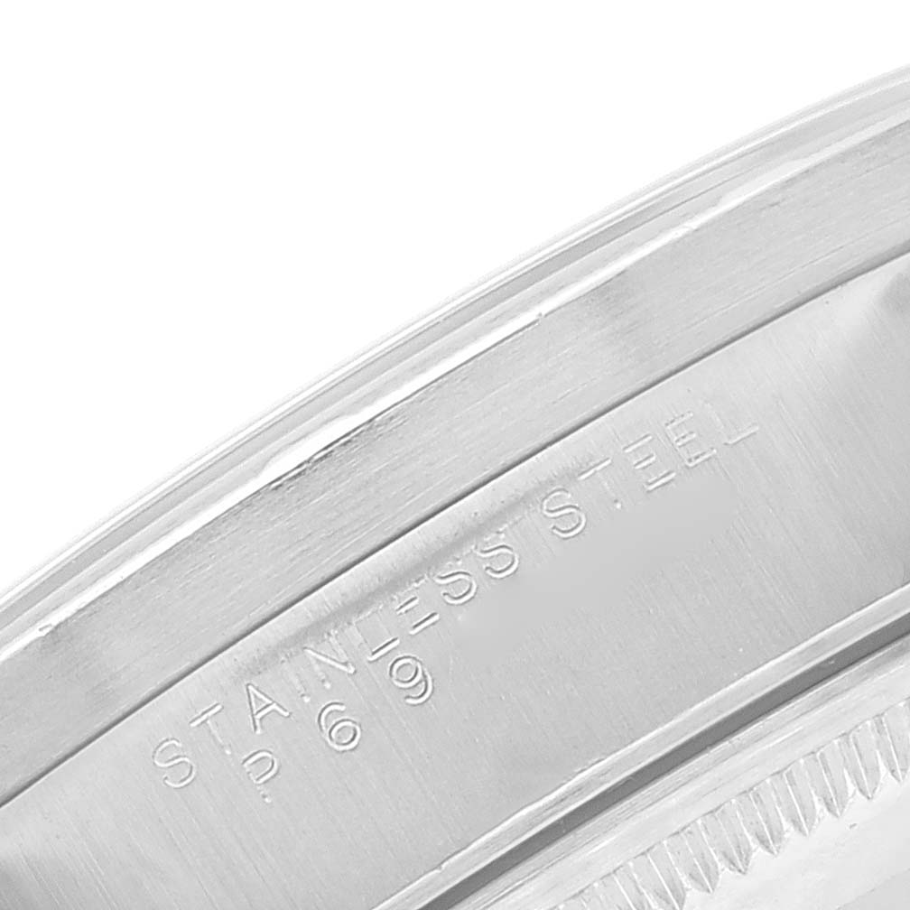The image shows a close-up of the stainless steel casing edge of the Rolex Air-King 14010 Men's Stainless Steel Silver Dial 14010 Men's Stainless Steel Silver Dial watch.