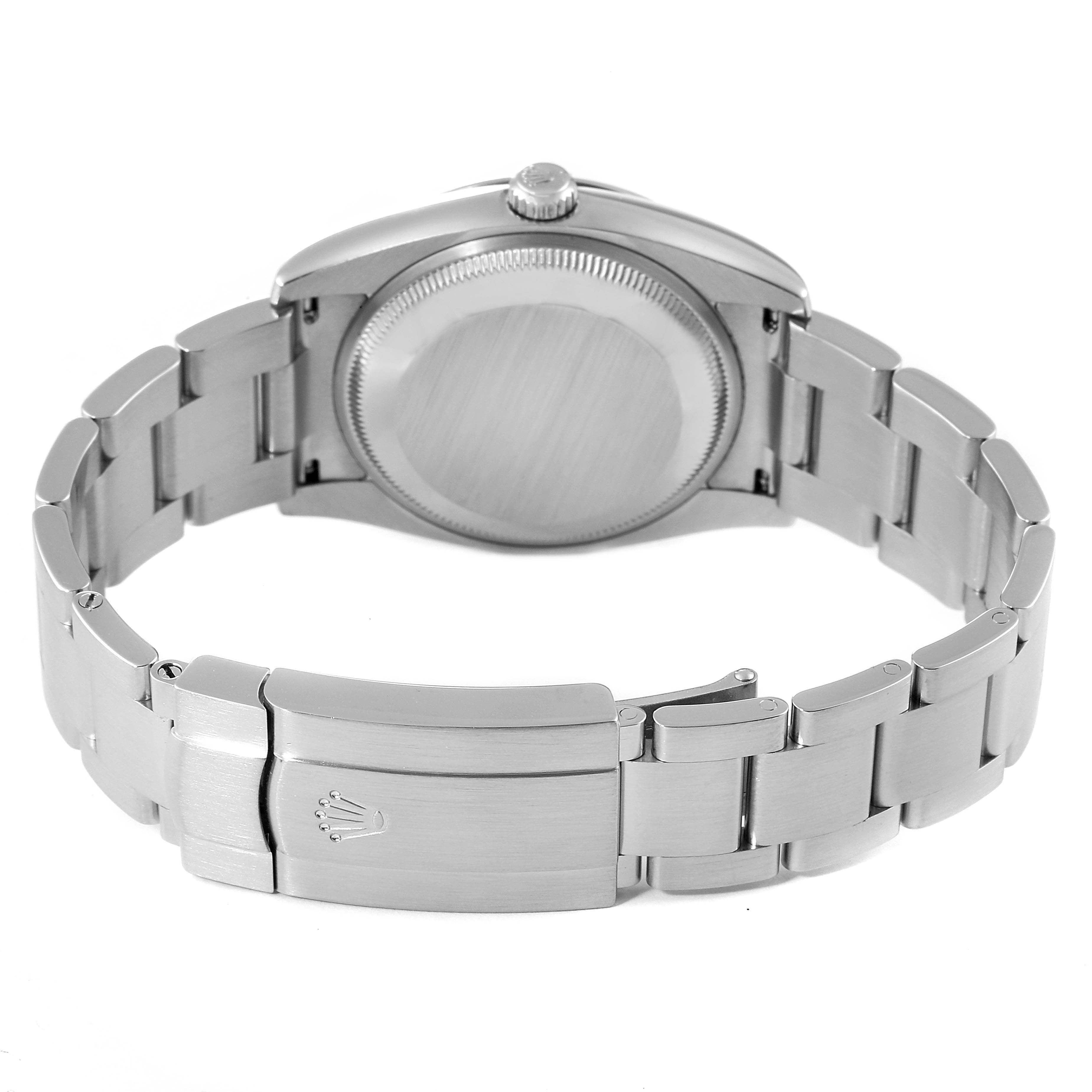 The image shows the back case and bracelet clasp of a Rolex Air-King 114200 Men's Stainless Steel Silver Dial 114200 Men's Stainless Steel Silver Dial watch from a rear angle.