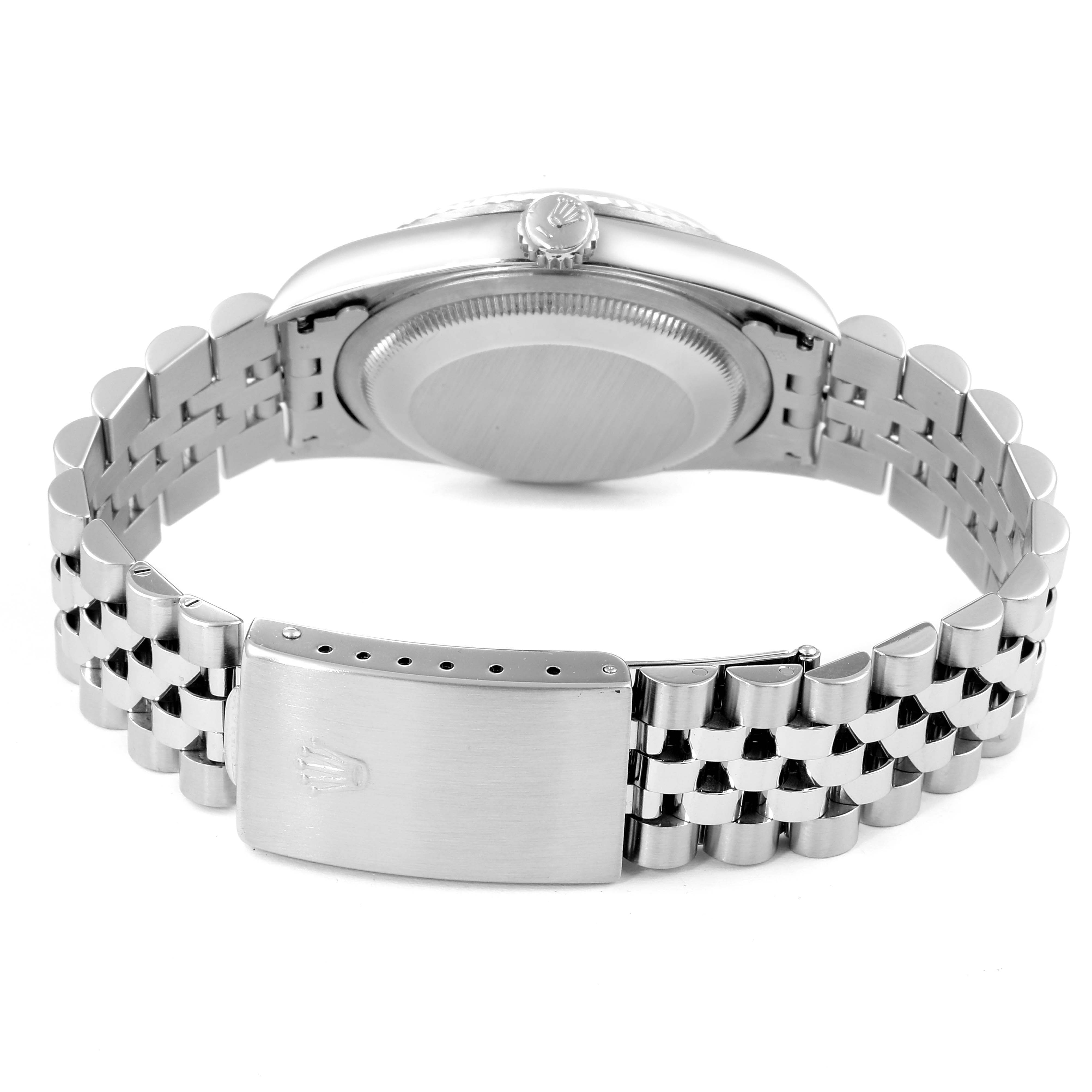 This image shows the back of the Rolex Datejust 16234 Men's Steel and Gold (two tone) Pink Dial 16234 Men's Steel and Gold (two tone) Pink Dial, highlighting the bracelet and clasp from a rear angle.