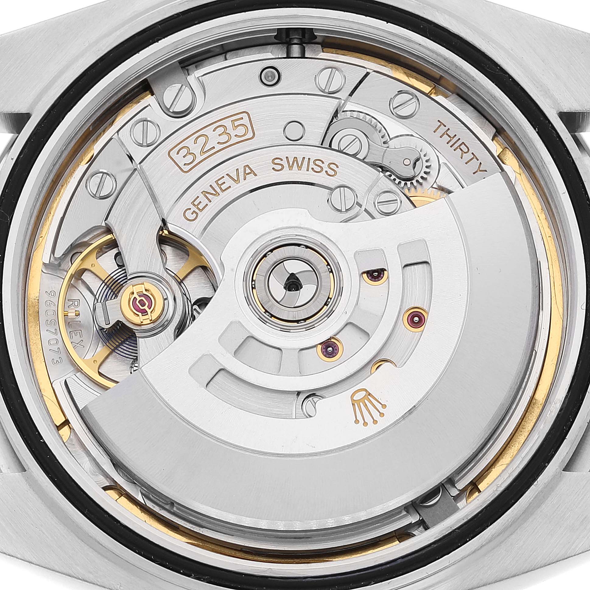 This image shows the movement mechanism of a Rolex Datejust 41 126300 Men's Stainless Steel Blue Dial 126300 Men's Stainless Steel Blue Dial watch from a rear angle.