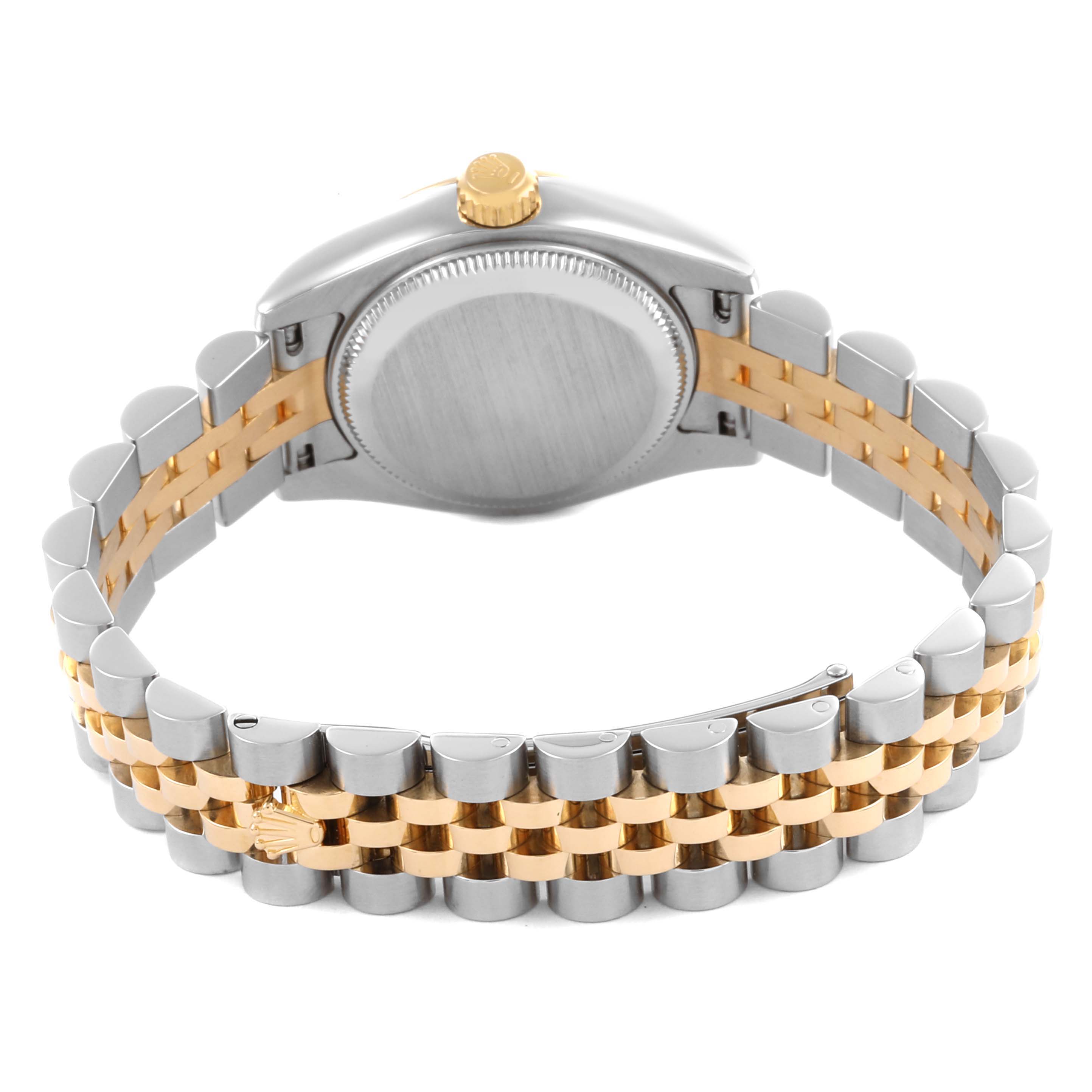 The image shows the back case and Jubilee bracelet of a Rolex Datejust 179173 Women's Steel and Gold (two tone) Champagne Dial 179173 Women's Steel and Gold (two tone) Champagne Dial watch from a rear angle.