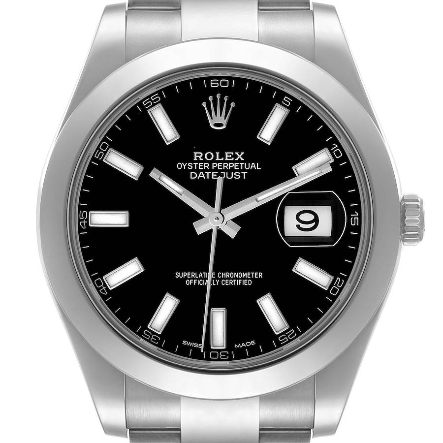 Rolex Datejust II 41mm Black Dial Steel Mens Watch 116300 Box Card SwissWatchExpo