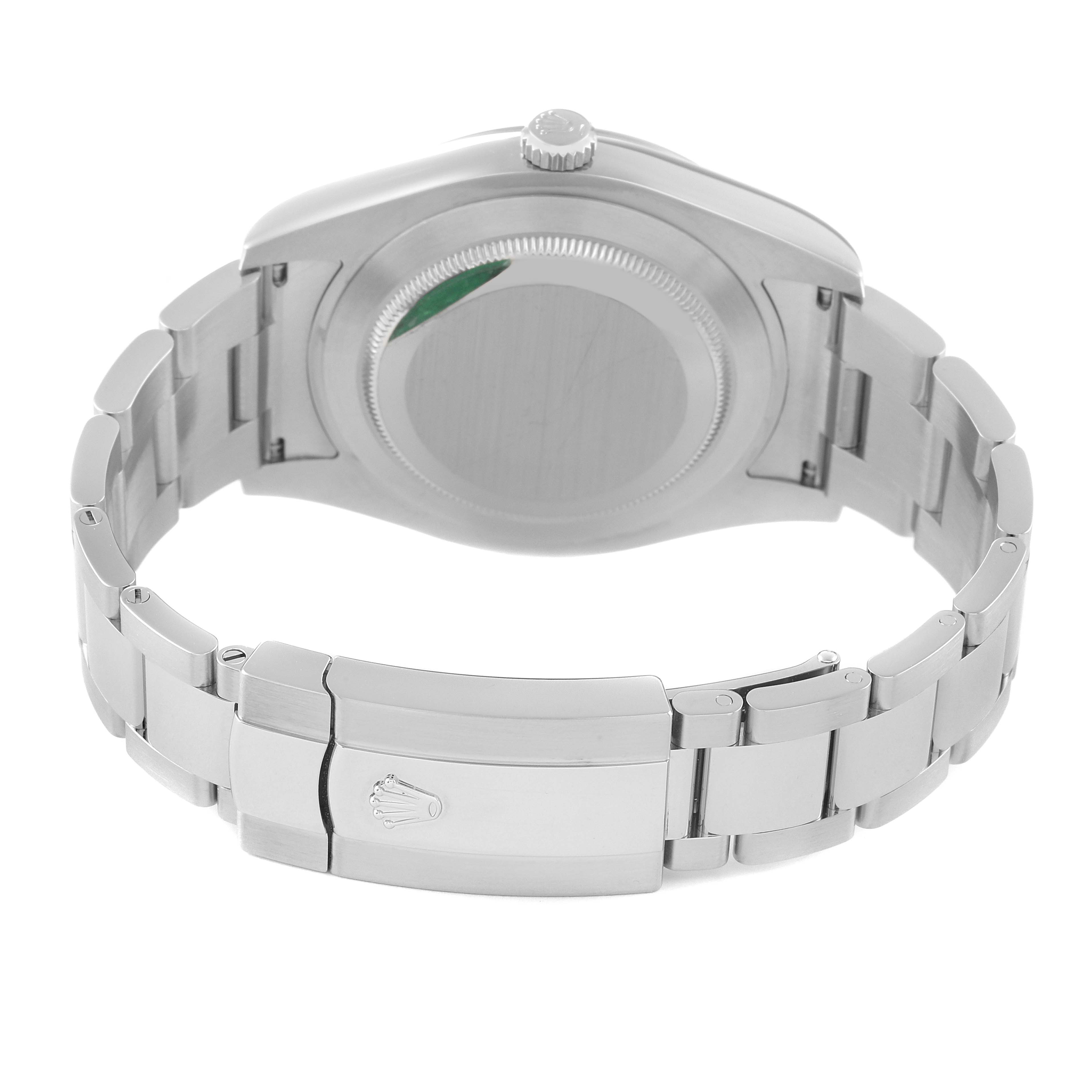 This image shows the back view of the Rolex Datejust 41 116300 Men
s Stainless Steel Black Dial 116300 Men
s Stainless Steel Black Dial watch, highlighting its bracelet and clasp.