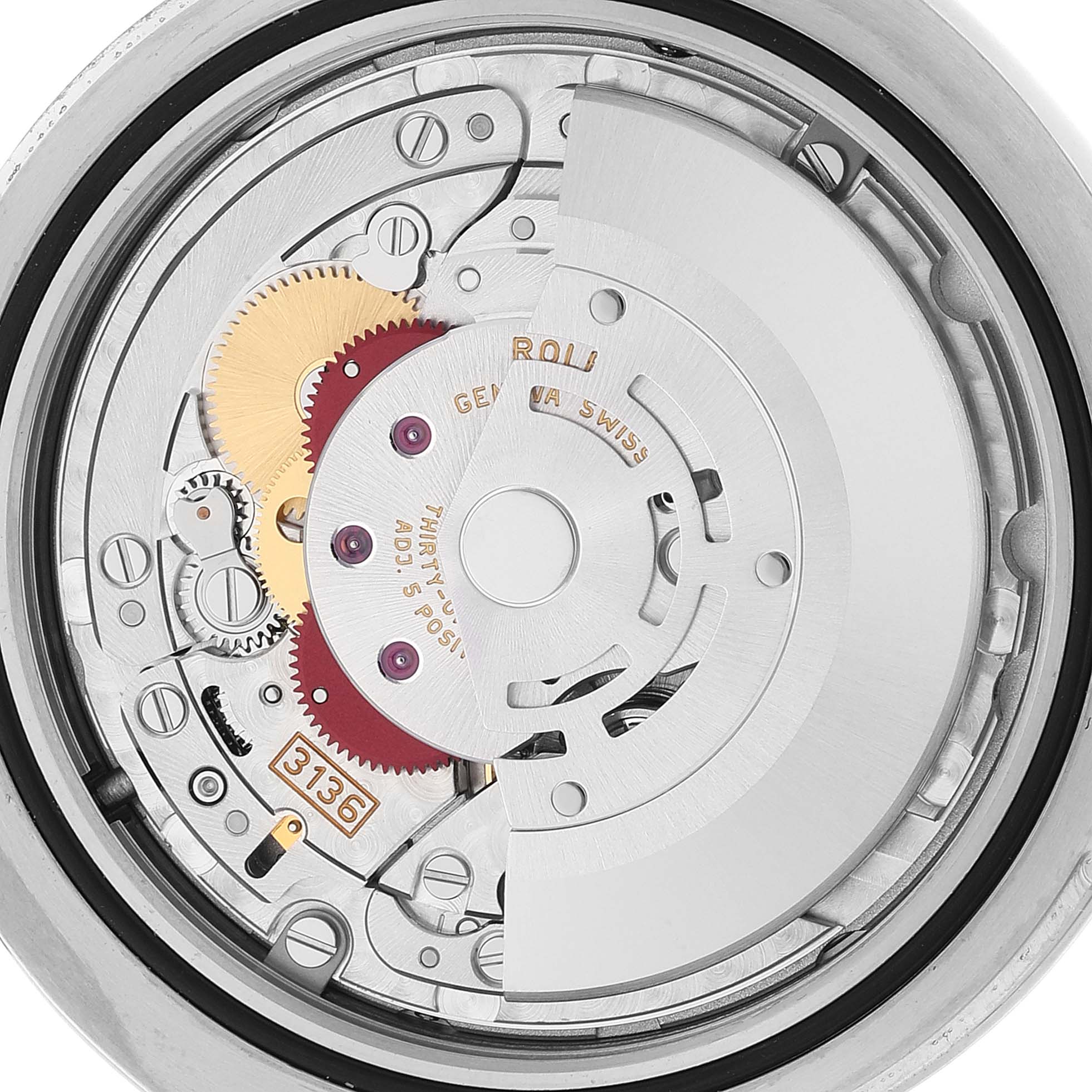 This image shows the inner mechanism of a Rolex Datejust 41 116300 Men
s Stainless Steel Black Dial 116300 Men
s Stainless Steel Black Dial watch, highlighting the movement and intricate components.