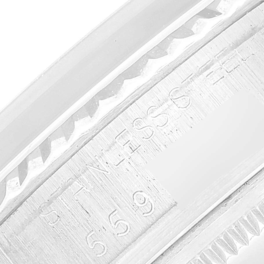 The image shows a close-up of the inner rim and reference details of a Rolex Datejust 16014 Men's Steel and Gold (two tone) Silver Dial 16014 Men's Steel and Gold (two tone) Silver Dial watch.