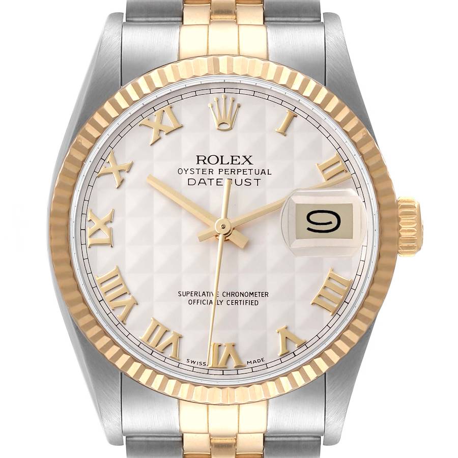 Rolex Datejust Steel Yellow Gold Pyramid Dial Vintage Watch 16013 Box Papers SwissWatchExpo