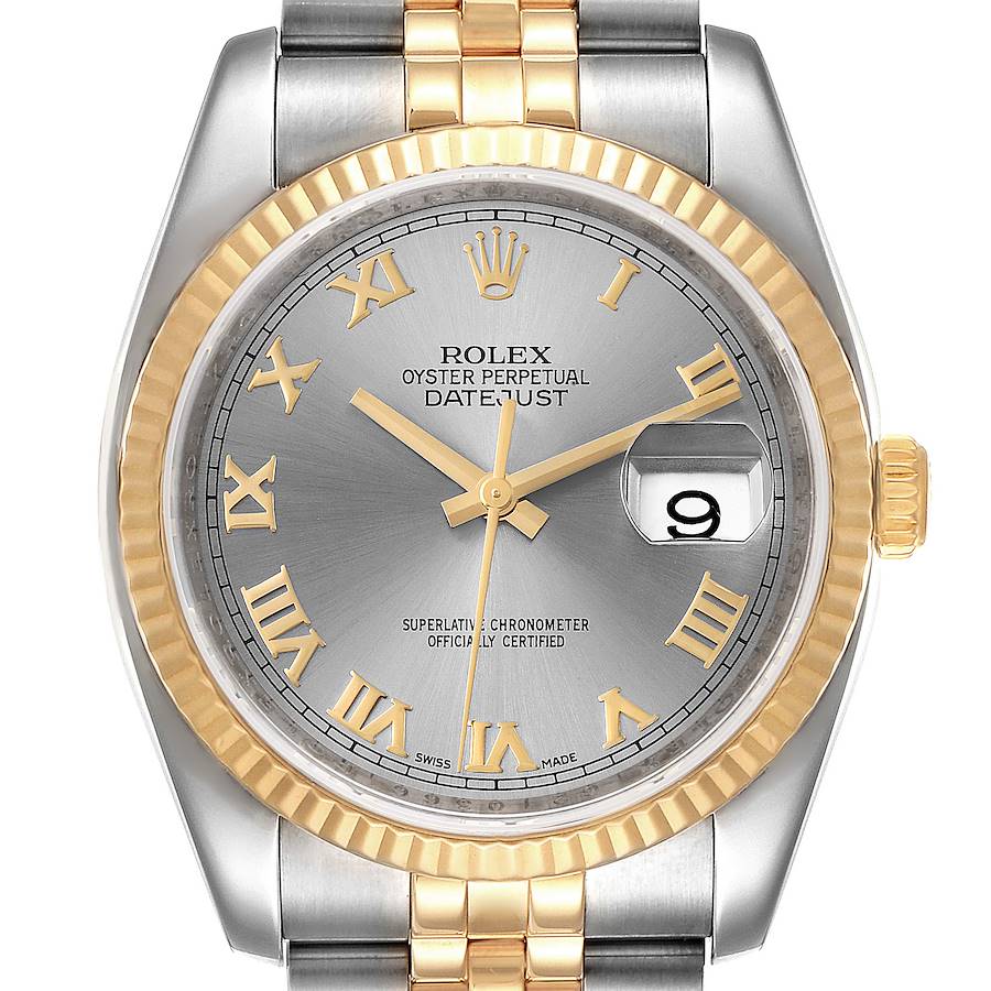 Rolex Datejust Steel Yellow Gold Slate Roman Dial Mens Watch 116233 SwissWatchExpo
