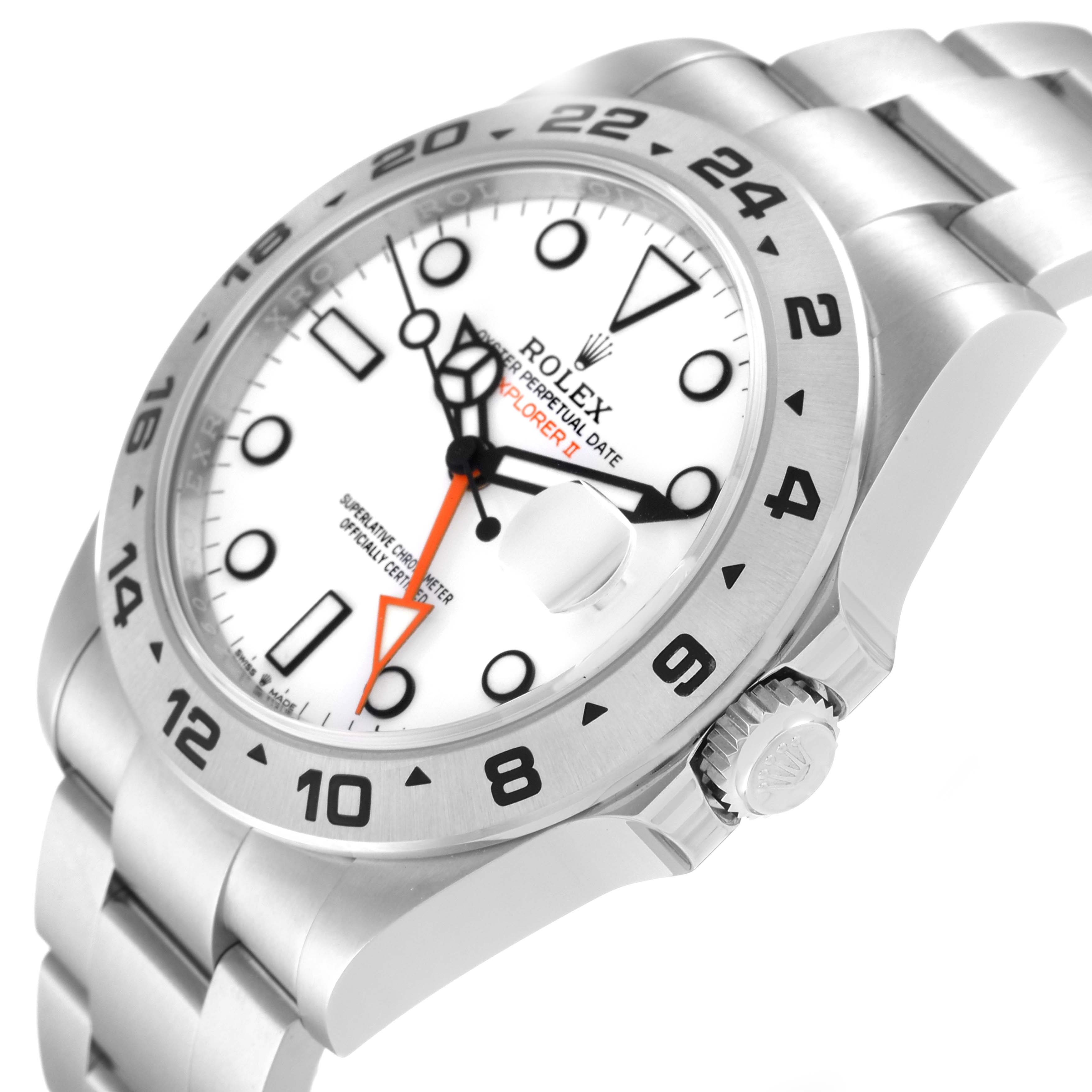 The image shows a side-angle view of a Rolex Explorer 226570 Men's Stainless Steel White Dial 226570 Men's Stainless Steel White Dial watch, highlighting the dial, bezel, bracelet, and crown.
