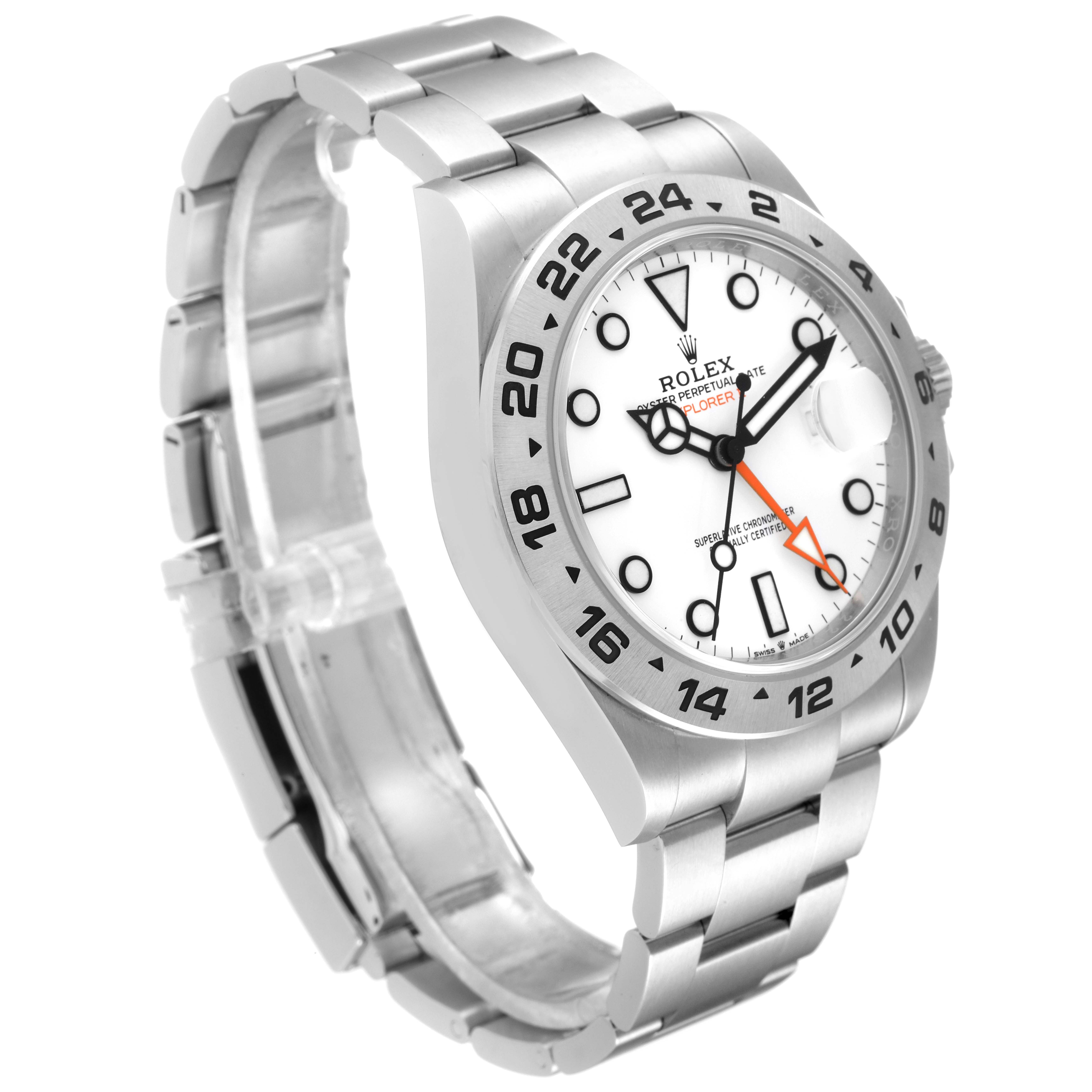 The image shows a Rolex Explorer 226570 Men's Stainless Steel White Dial 226570 Men's Stainless Steel White Dial watch at a three-quarter angle, highlighting the bracelet, bezel, and white dial.