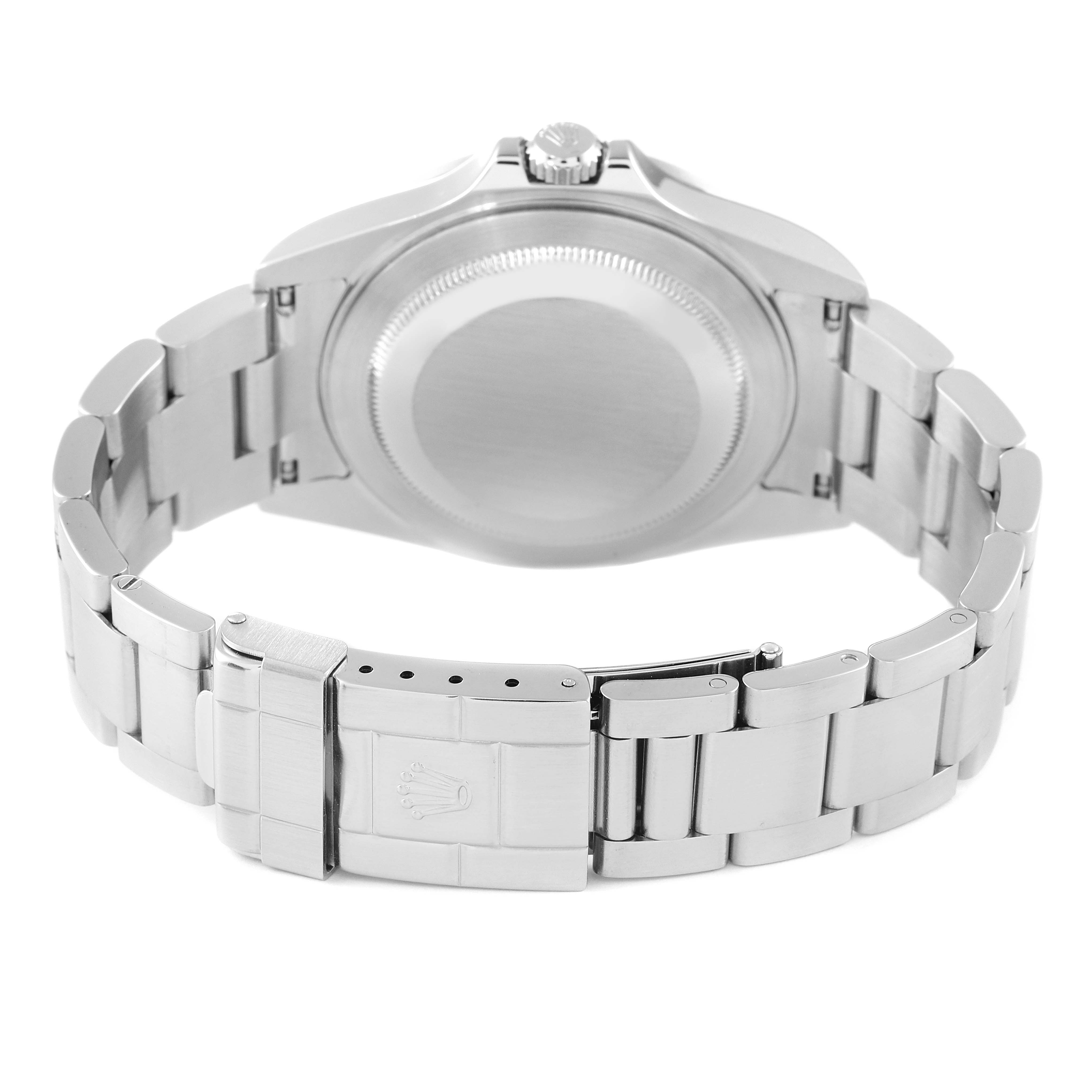 The image shows the back case and bracelet of a Rolex Explorer 16570 Men
s Stainless Steel Black Dial 16570 Men
s Stainless Steel Black Dial watch from a rear angle.