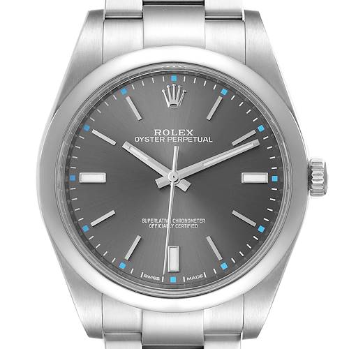 Photo of Rolex Oyster Perpetual 39 Rhodium Dial Steel Mens Watch 114300 Box Card