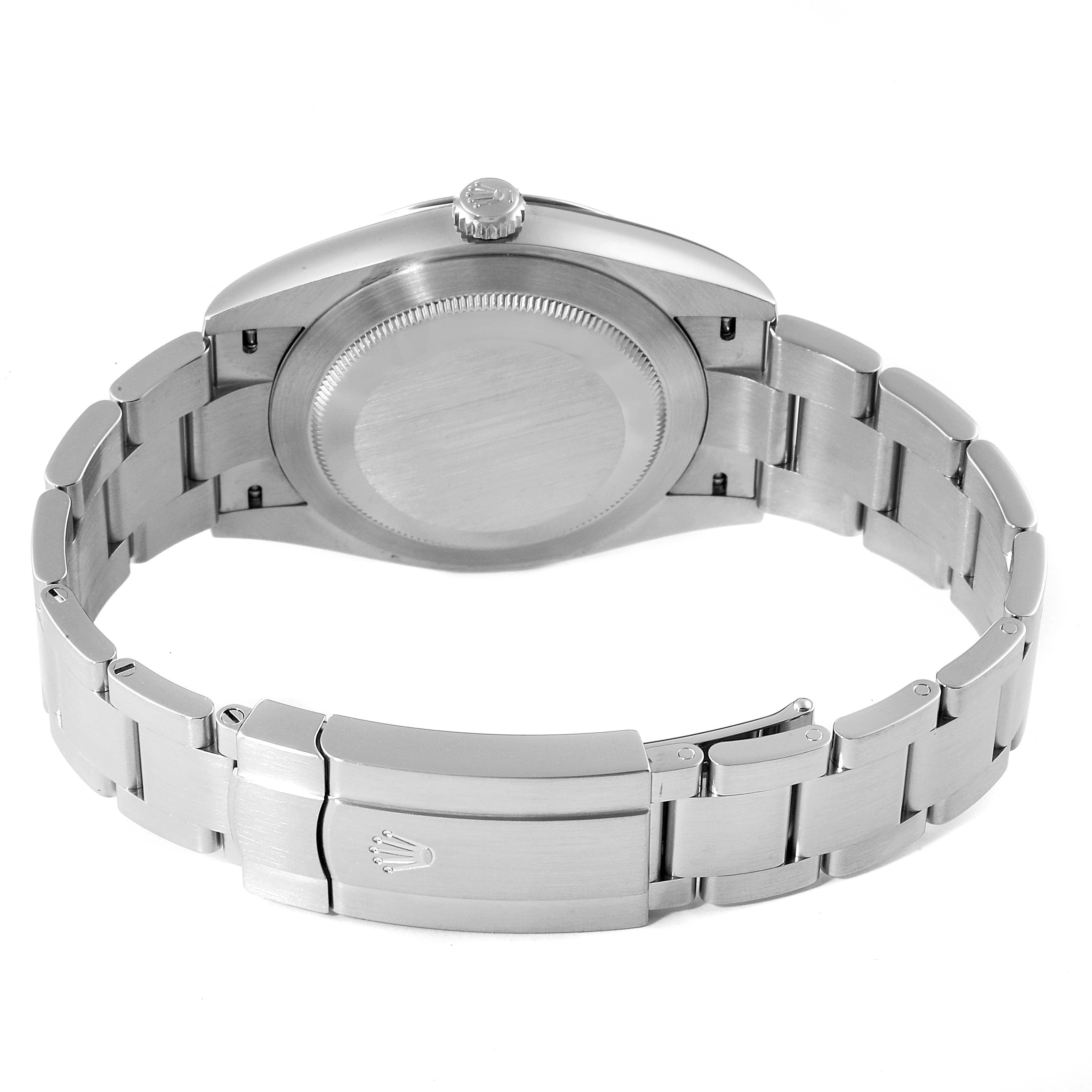 This is a rear view of the Rolex Oyster Perpetual 124300 Men's Stainless Steel Silver Dial 124300 Men's Stainless Steel Silver Dial watch, showing the case back and metal bracelet.