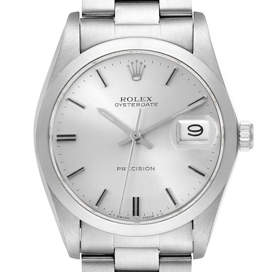 The Rolex Vintage Collection watch is shown from a front angle, displaying its dial, bezel, and bracelet.