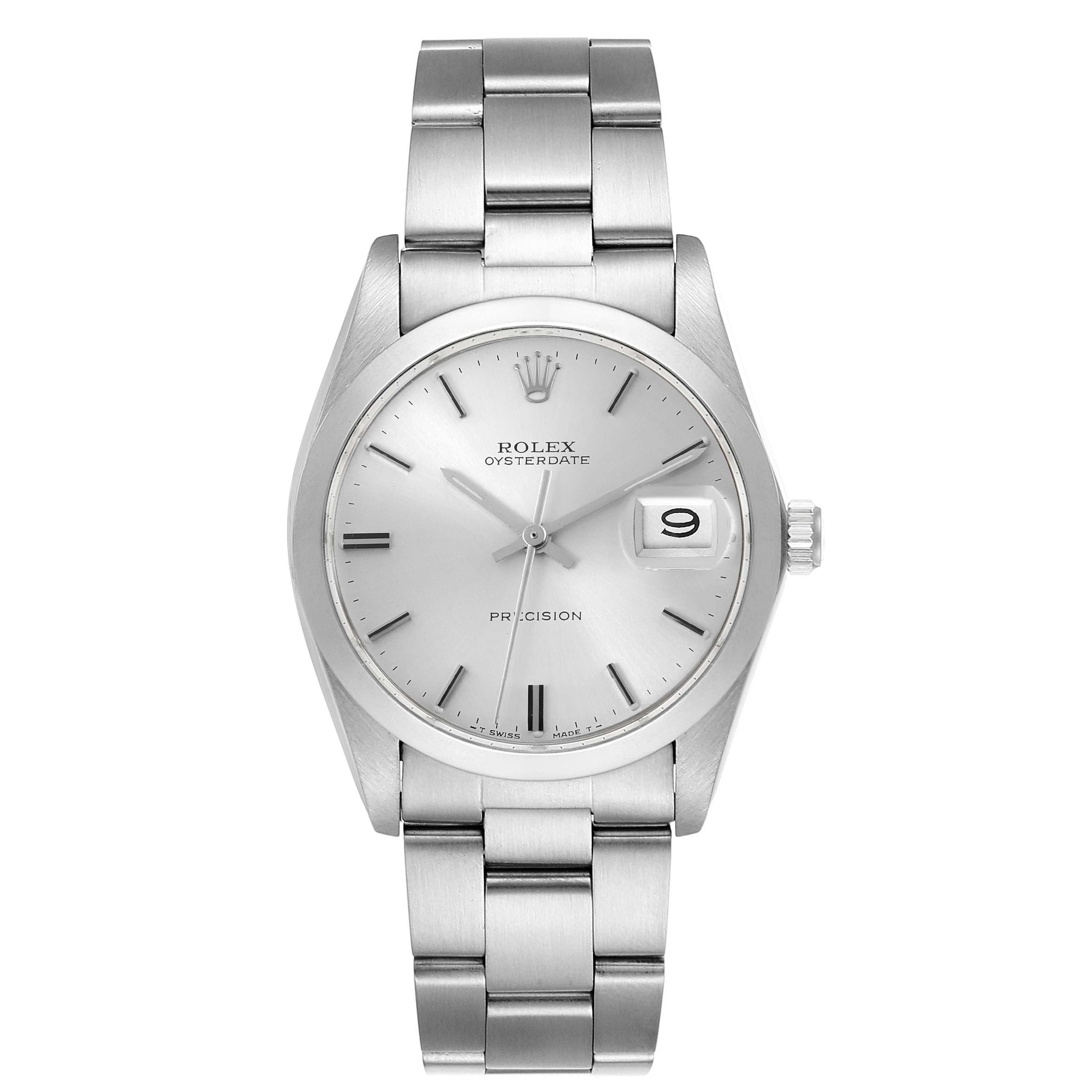 The Rolex Vintage Collection 6694 Men's Stainless Steel Silver Dial 6694 Men's Stainless Steel Silver Dial watch is shown from the front, featuring the dial, hands, date, and stainless steel bracelet.