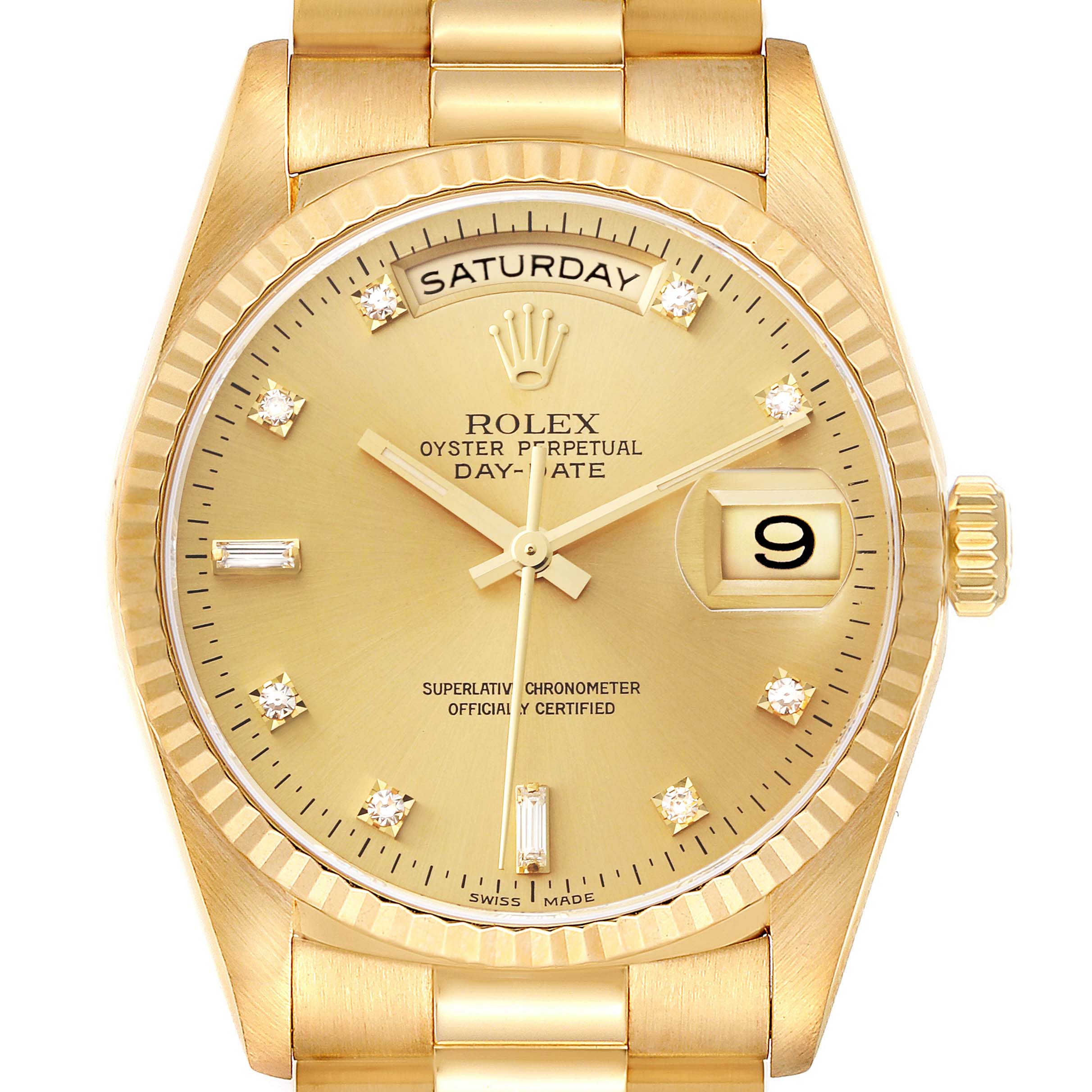 Rolex President Day-Date 36mm Yellow Gold Diamond Mens Watch 18238 ...