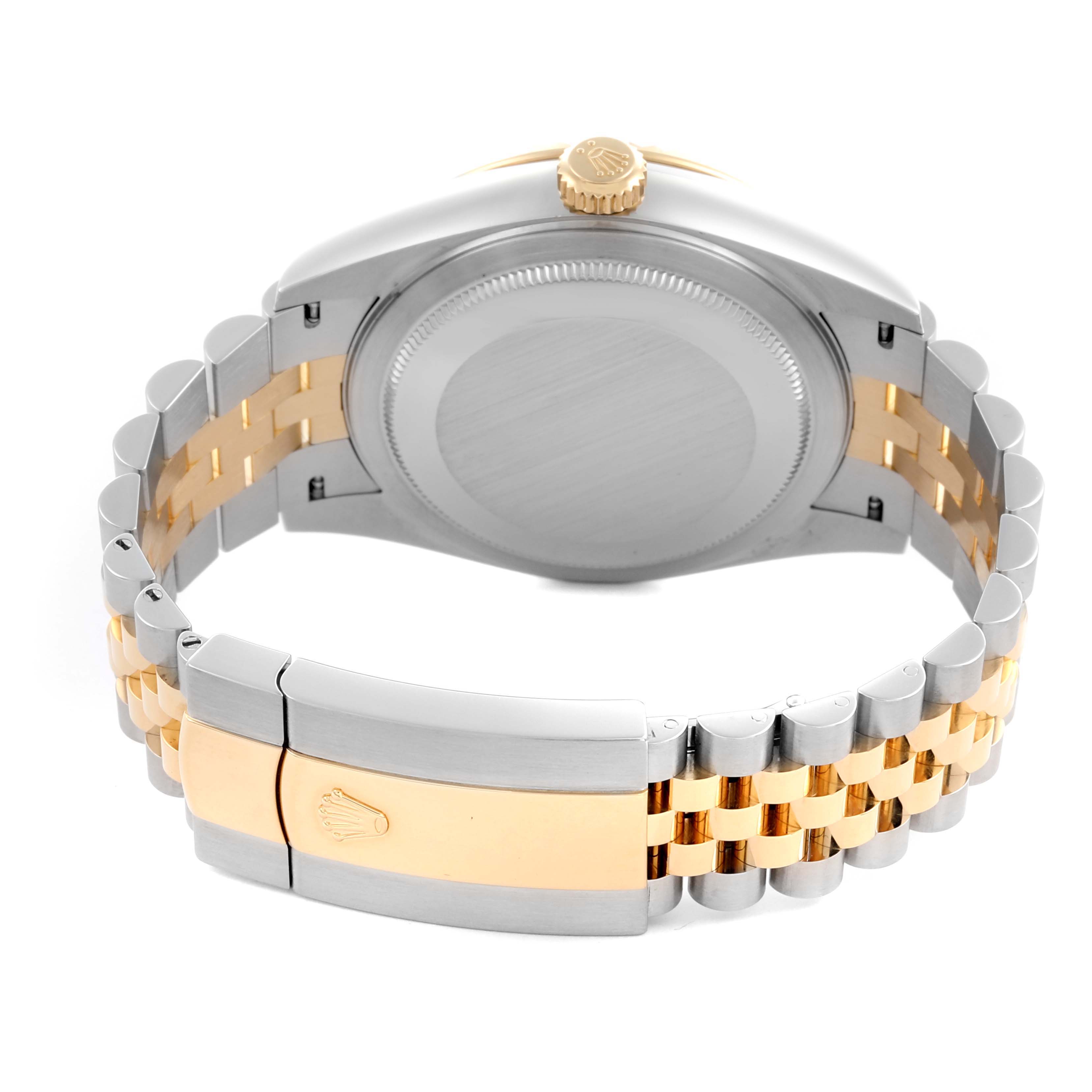 The image shows the back of the Rolex Sky-Dweller 326933 Men's Steel and Gold (two tone) White Dial 326933 Men's Steel and Gold (two tone) White Dial, highlighting the case, bracelet links, and clasp.