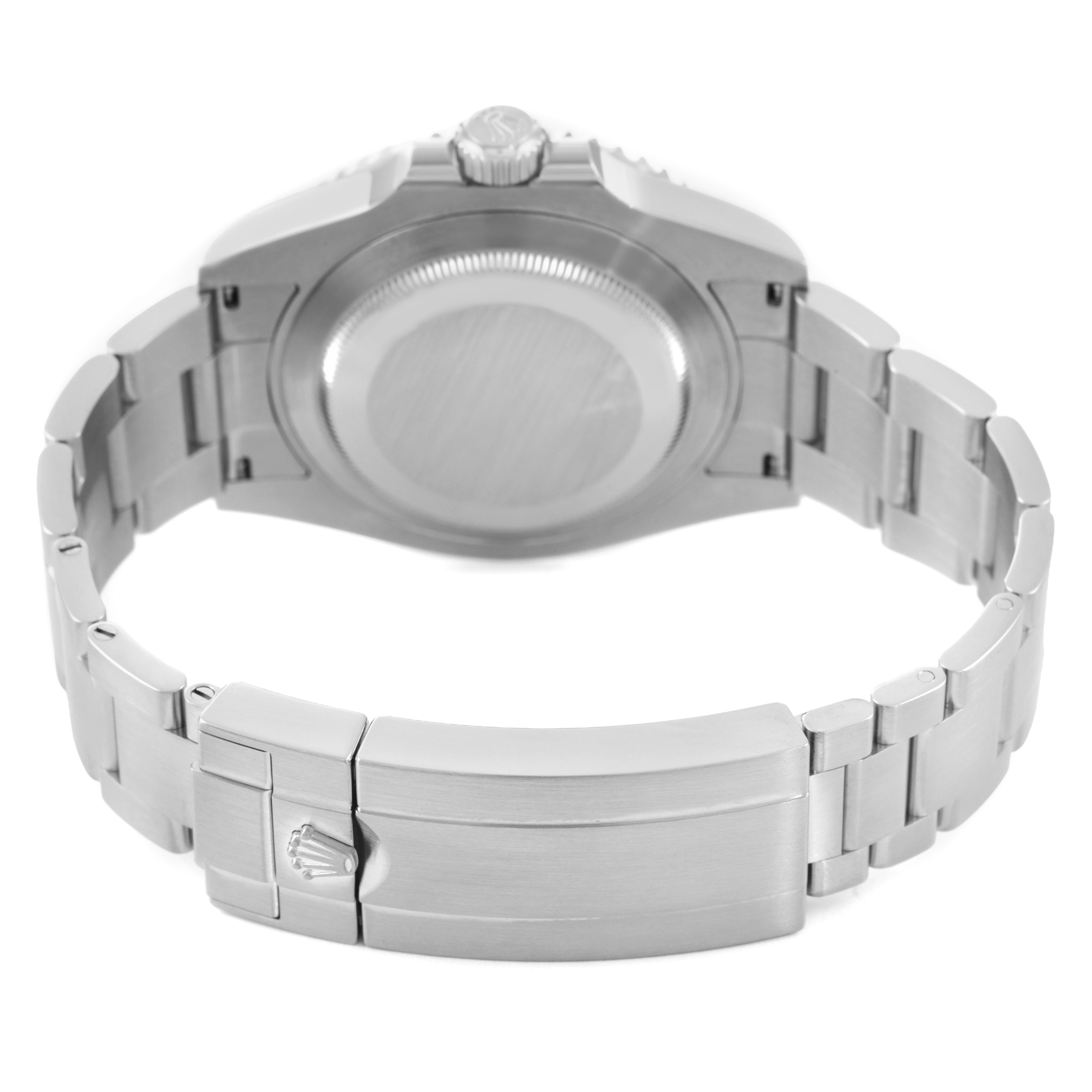 The image shows the back view of a Rolex Submariner 126610 Men's Stainless Steel Black Dial, highlighting the case back, bracelet, and clasp.