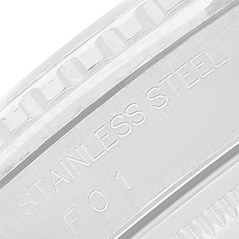 Close-up of the side engraving on the Rolex Turn-o-Graph 16264 Men
s Stainless Steel Blue Dial 16264 Men
s Stainless Steel Blue Dial watch showing "STAINLESS STEEL" text.