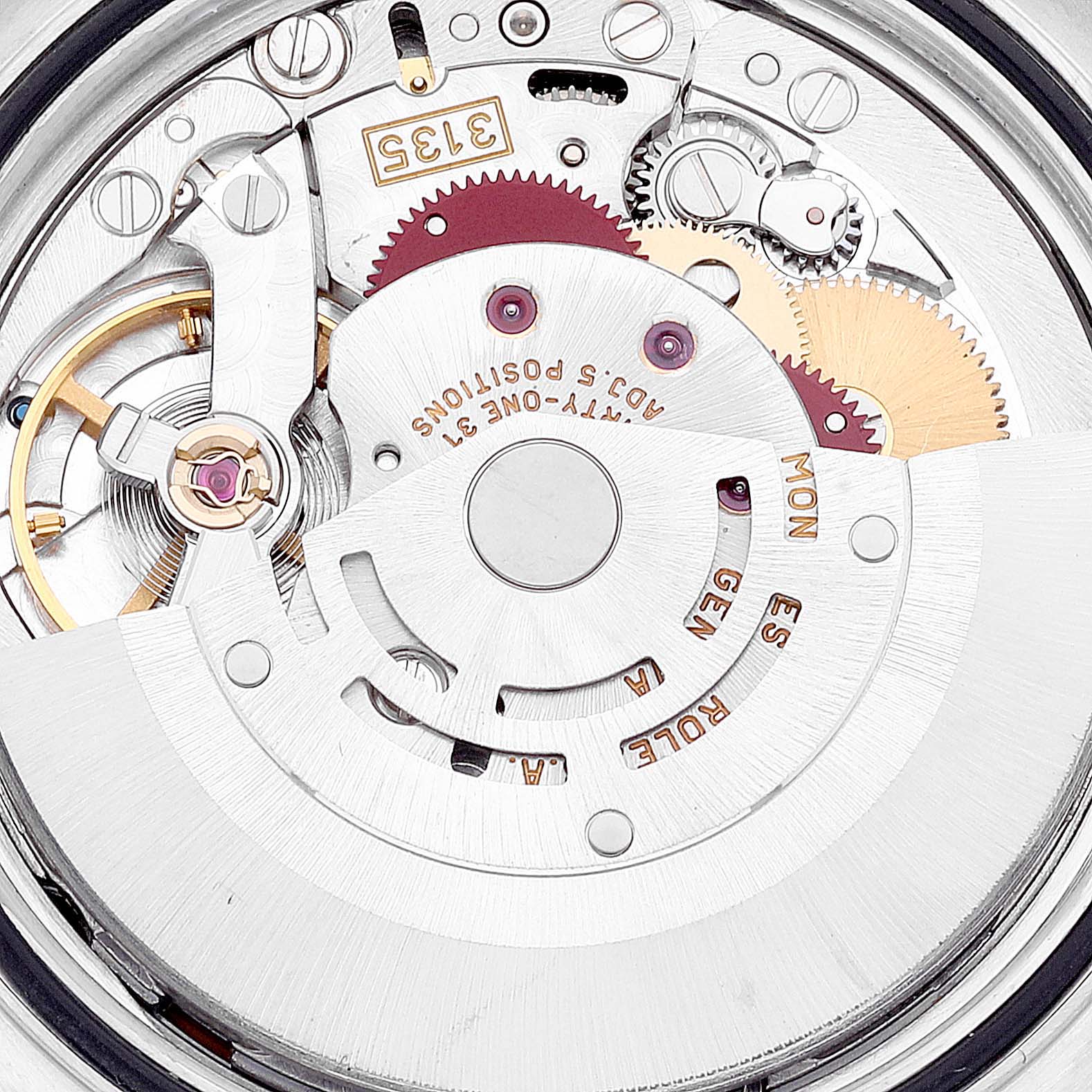 The image shows an internal view of the Rolex Turn-o-Graph 16264 Men
s Stainless Steel Blue Dial 16264 Men
s Stainless Steel Blue Dial watch movement and mechanisms.